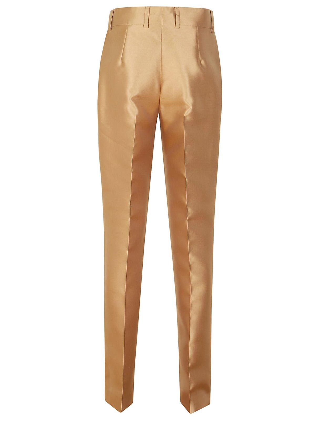 Shop Alberta Ferretti Mikado Mid-rise Satin Tailored Trousers In Beige