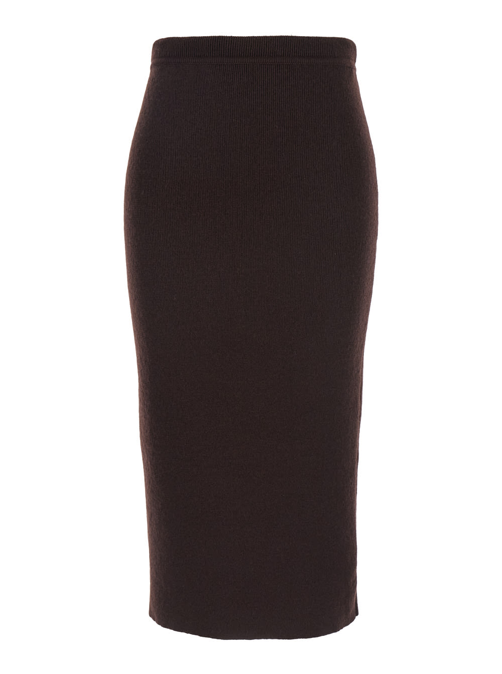 Tom Ford Brown Ribbed Knit Skirt With High Waist And Pencil Silhouette In Cashmere And Cotton Blend Woman
