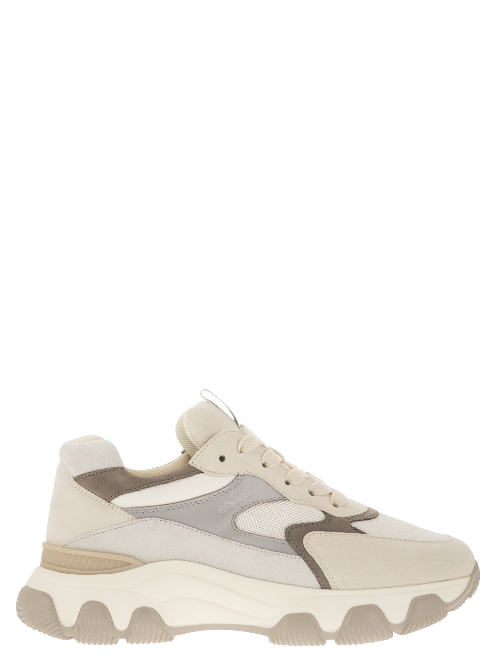 Hogan Urban Luxe Leather And Fabric Sneakers With Memory Foam Comfort In White/beige