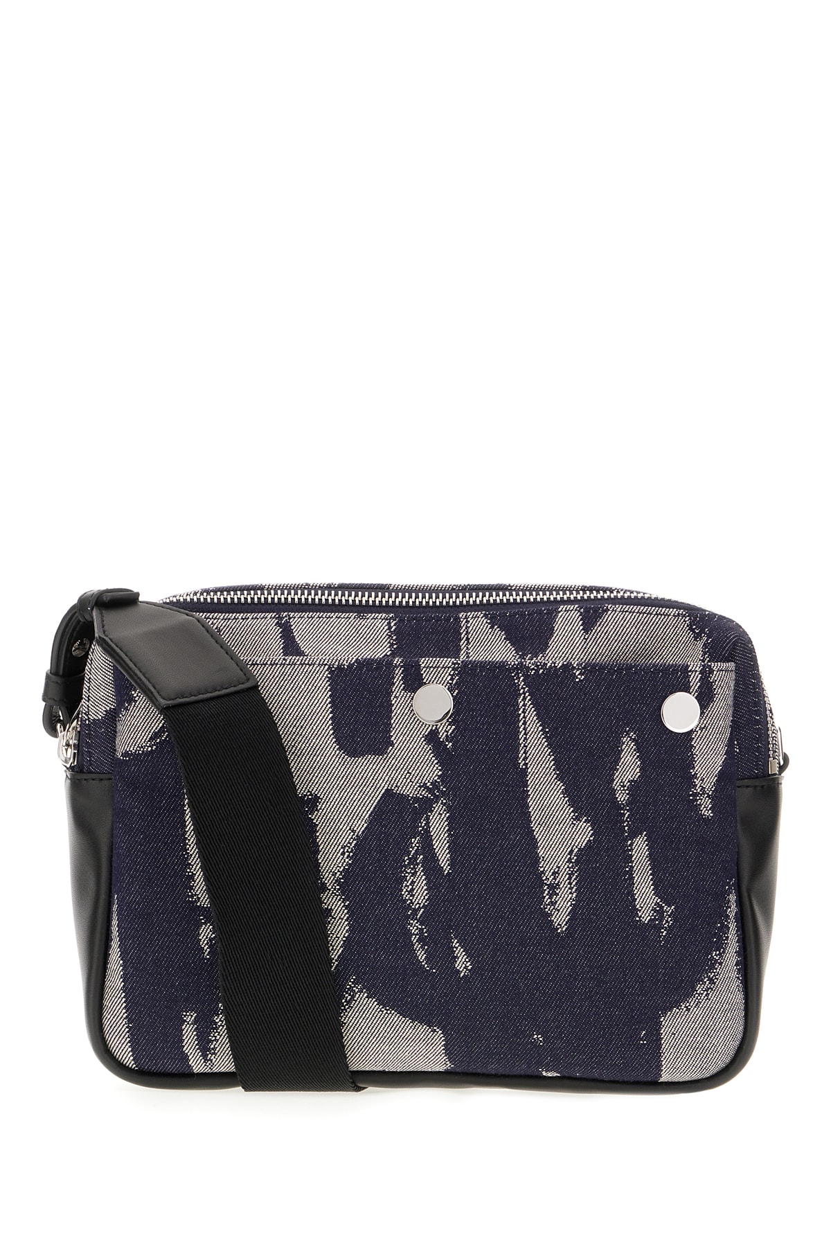 Alexander Mcqueen Printed Denim Crossbody Bag In Dk Blue Ivory Black