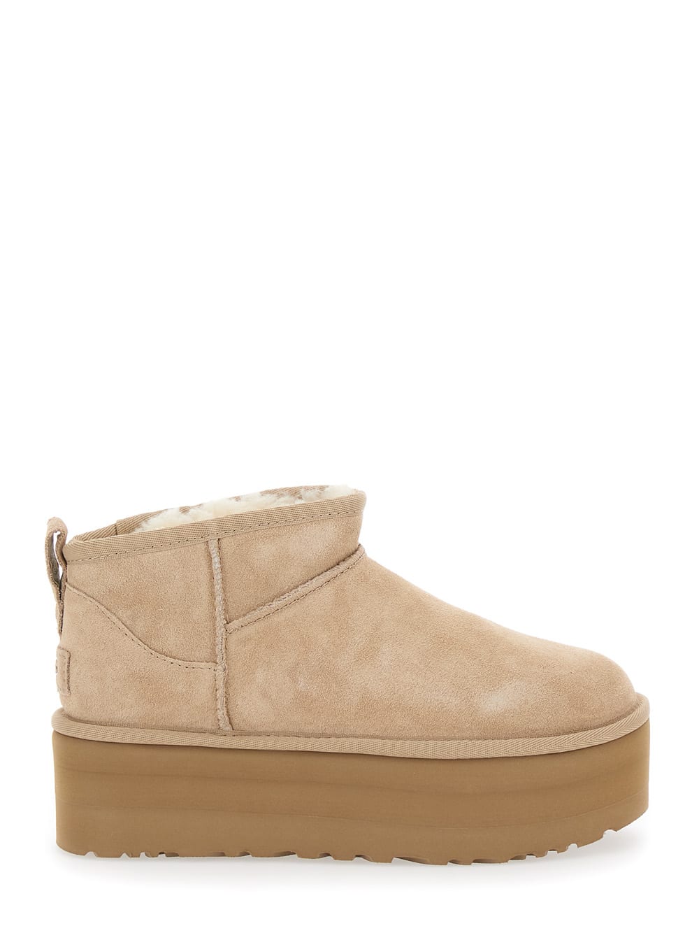 Ugg Classic Ultramini Beige Ankle Boots With Platform In Leather Woman In Neutral