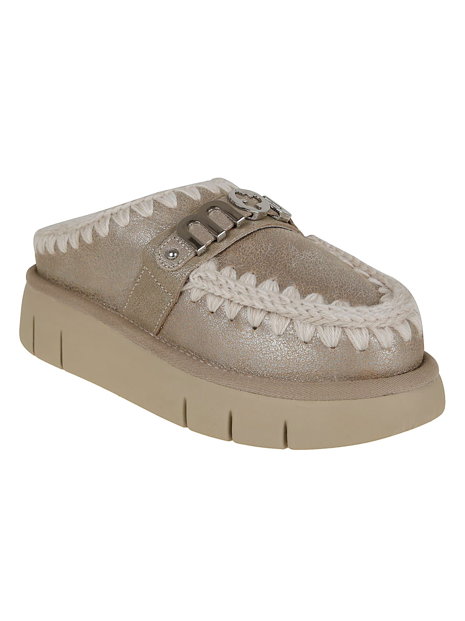 Mou Slip-on Mule Ankle Boots With Plush Lining In Gray
