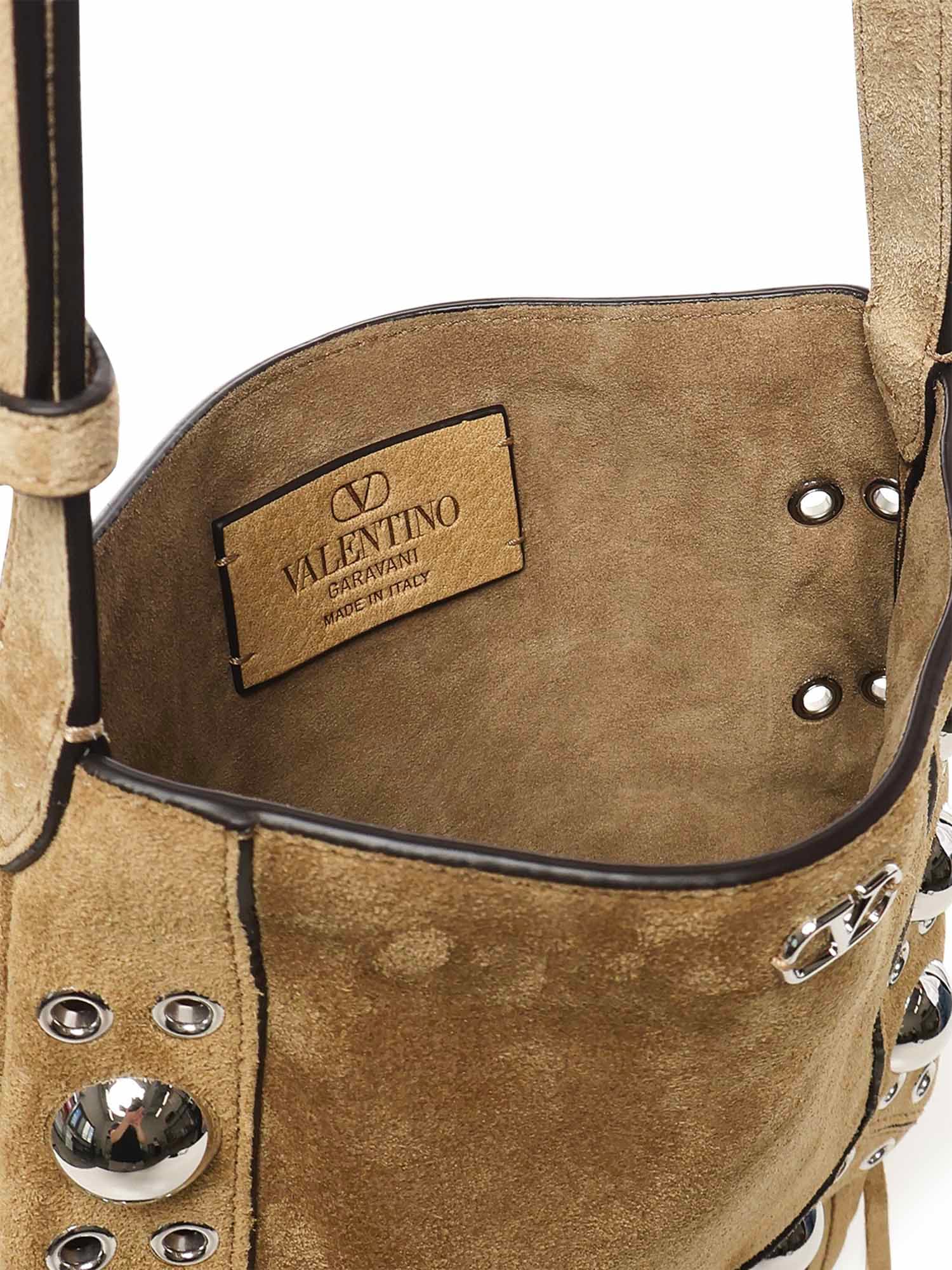 Valentino Nellcôte Vlogo Suede Bag With Studs In Brown