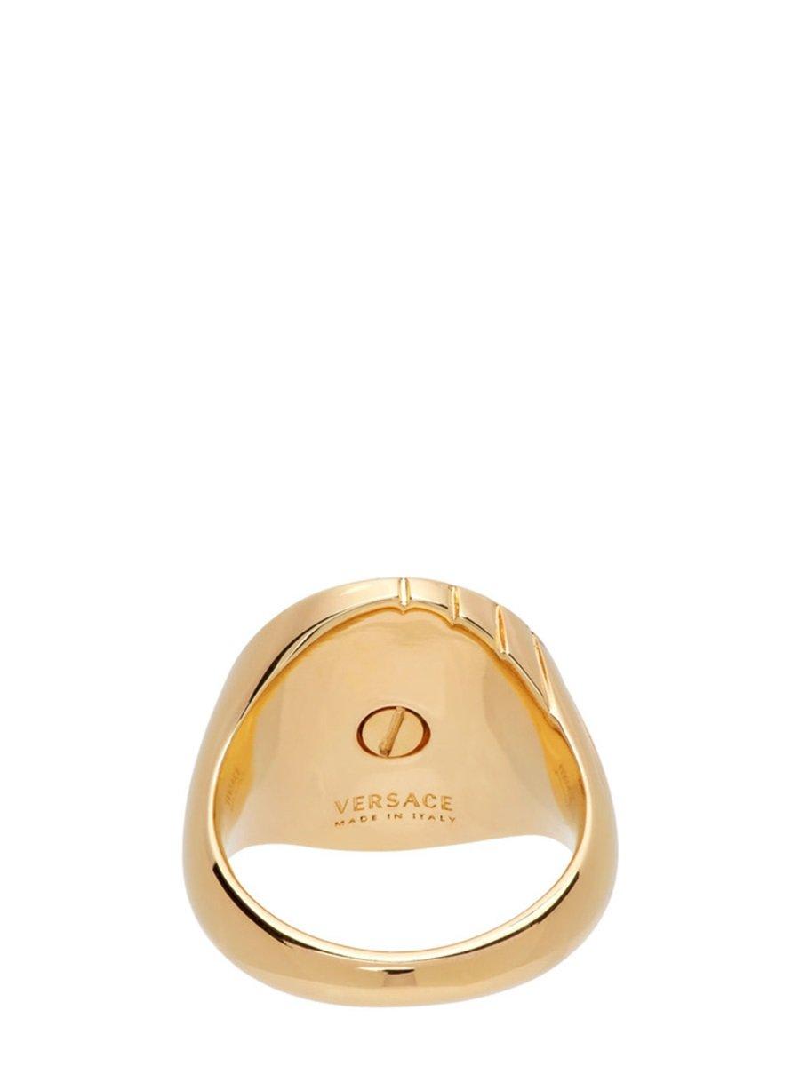Shop Versace Medusa Logo Engraved Ring In Gold