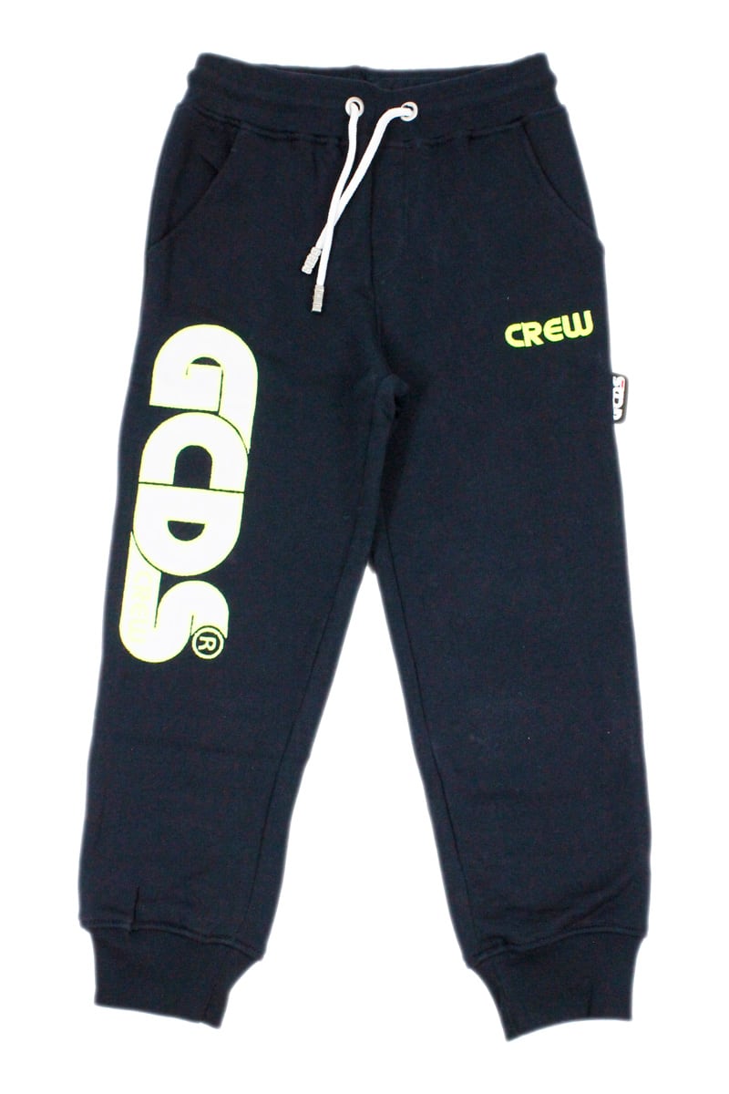 Shop Gcds Jogging Trousers With Writing With Fluo Profiles In Blu