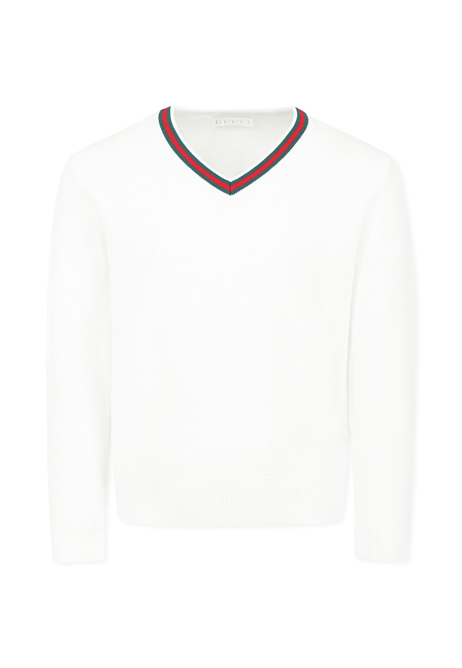 Gucci White Sweater For Kids With Web Detail In White