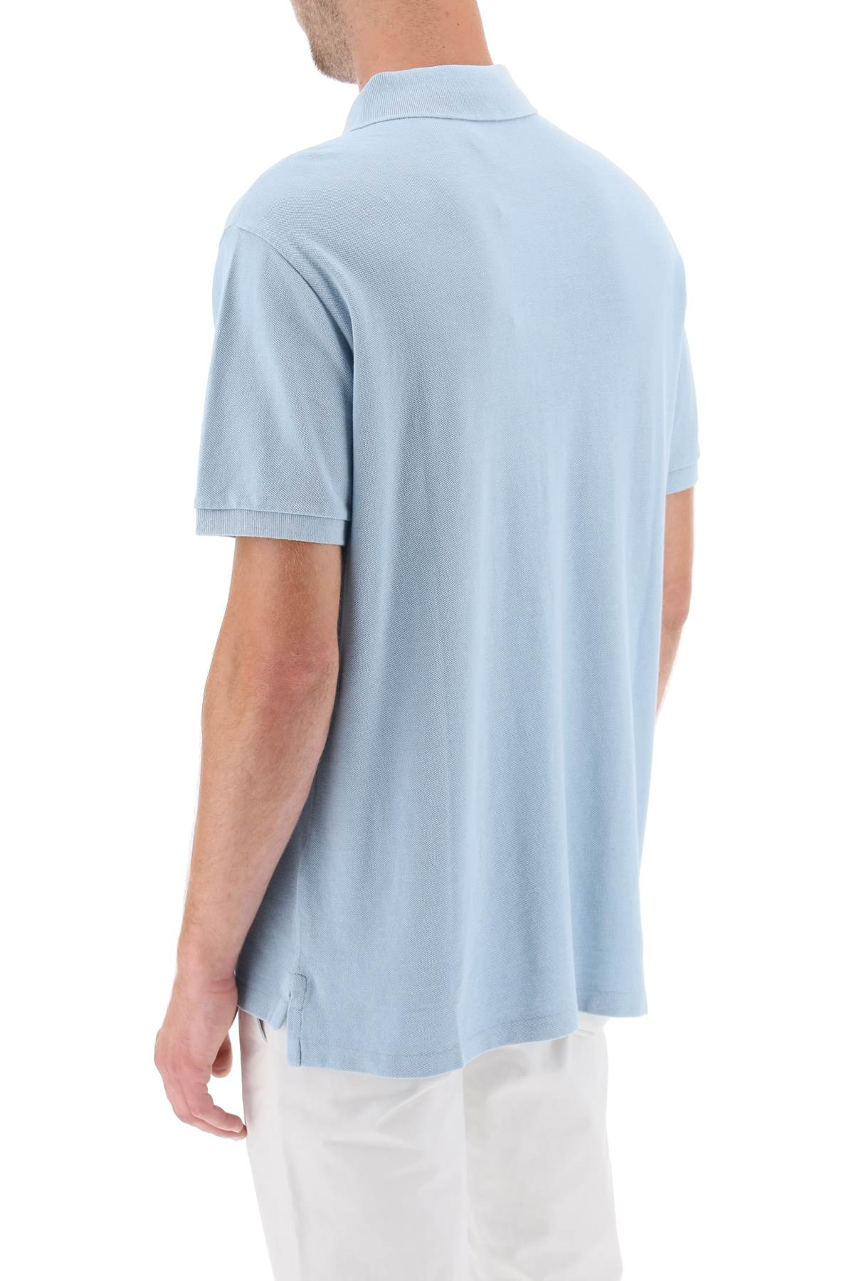 Shop Polo Ralph Lauren Pique Cotton Polo Shirt In Light Indigo (light Blue)