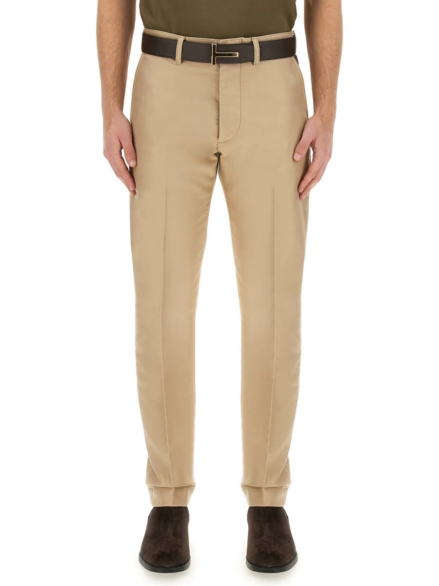 Shop Tom Ford Logo Patch Straight-leg Tailored Trousers In Beige