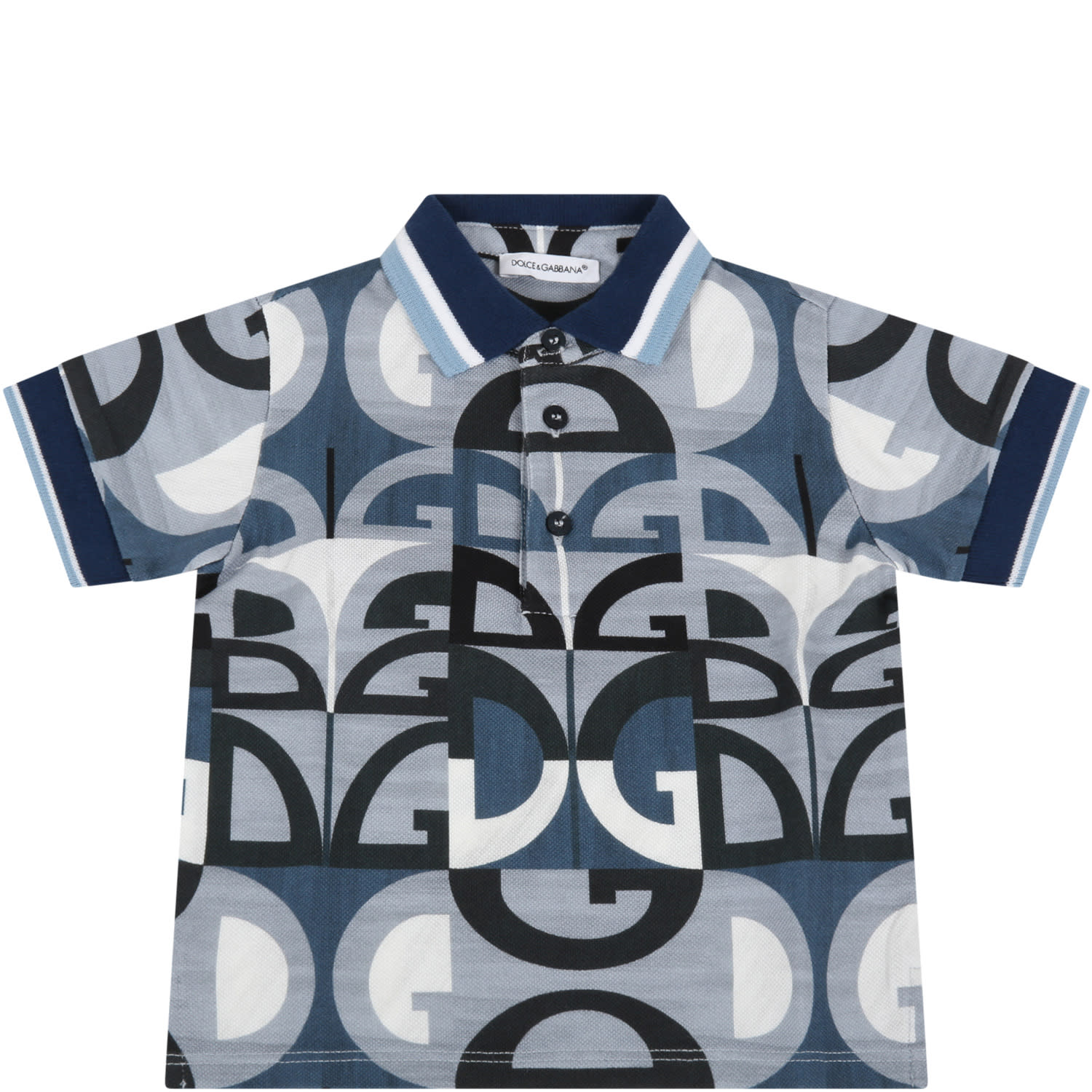 Dolce & Gabbana Light Blue Polo Shirt For Babyboy With Logos