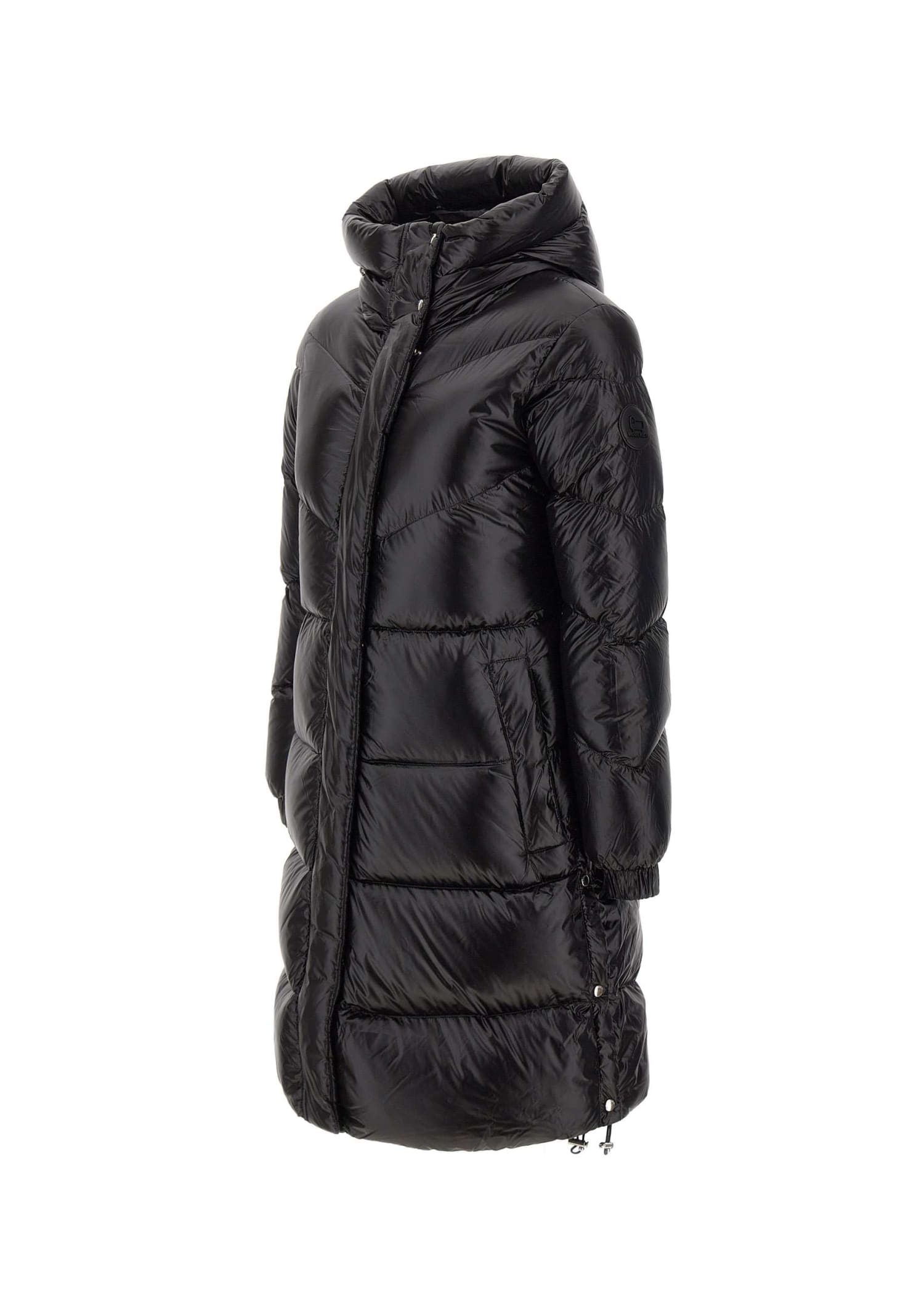 Woolrich Black Nylon Long Down Jacket In Black