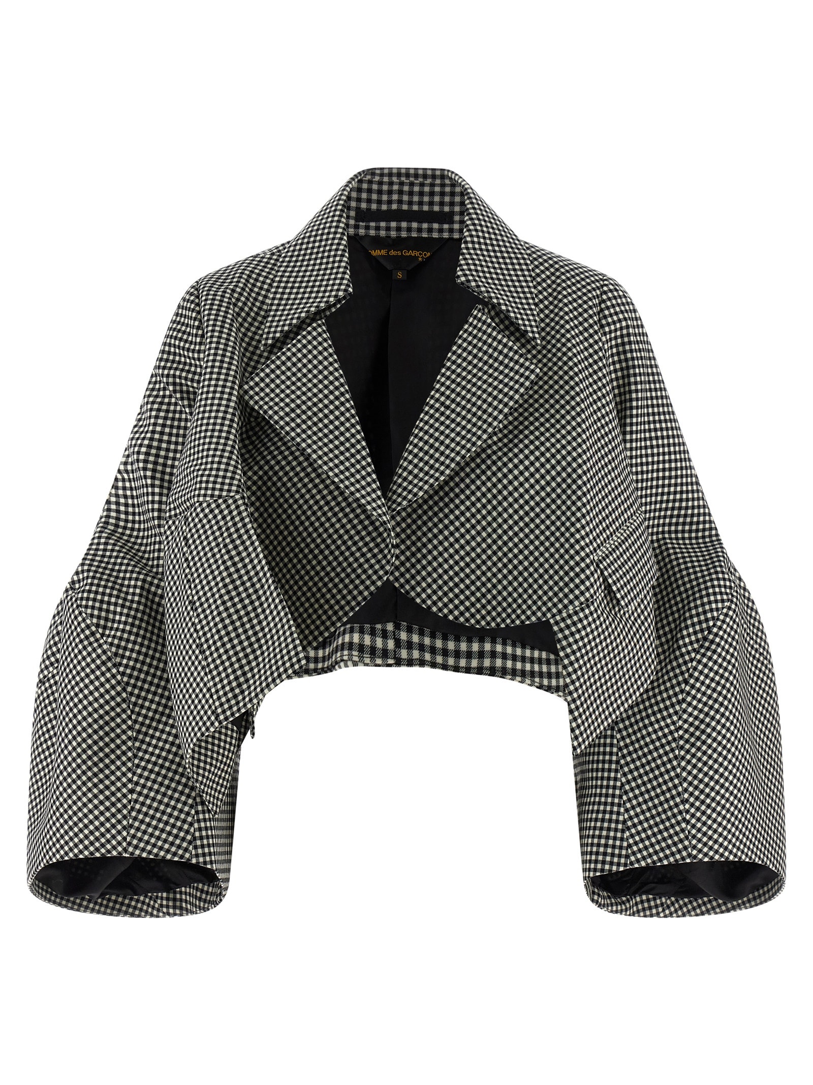 Comme Des Garçons Vichy Patterned Wool Shrug With Dramatic Ruffled Sleeves In Multi