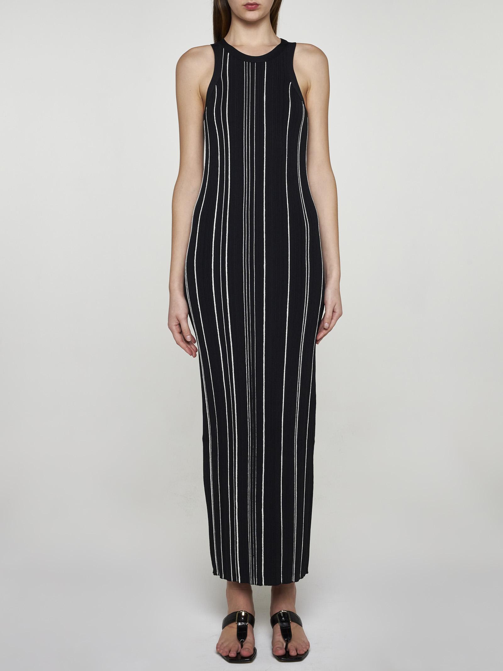 Shop Totême Striped Rib-knit Maxi Dress In Black
