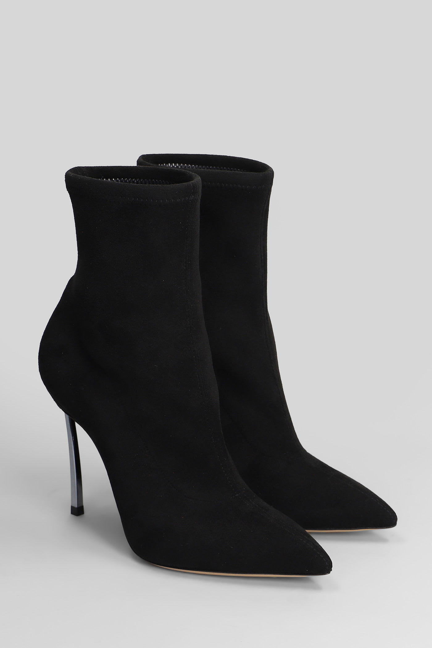 Casadei Blade Stretch High Heels Ankle Boots In Black Suede In Black