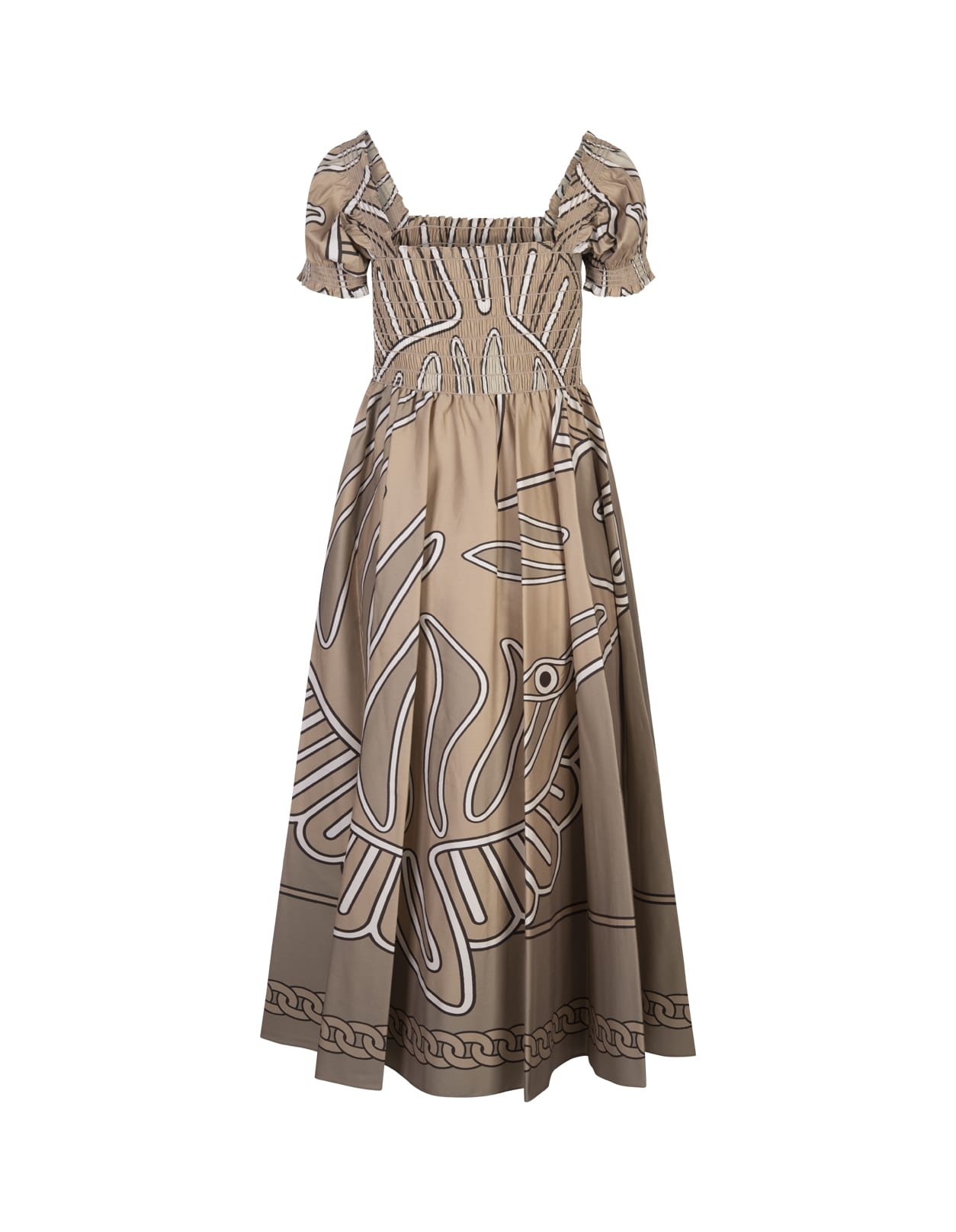 Shop Tory Burch Khaki Zebra Scarf Cotton Midi Dress In Brown