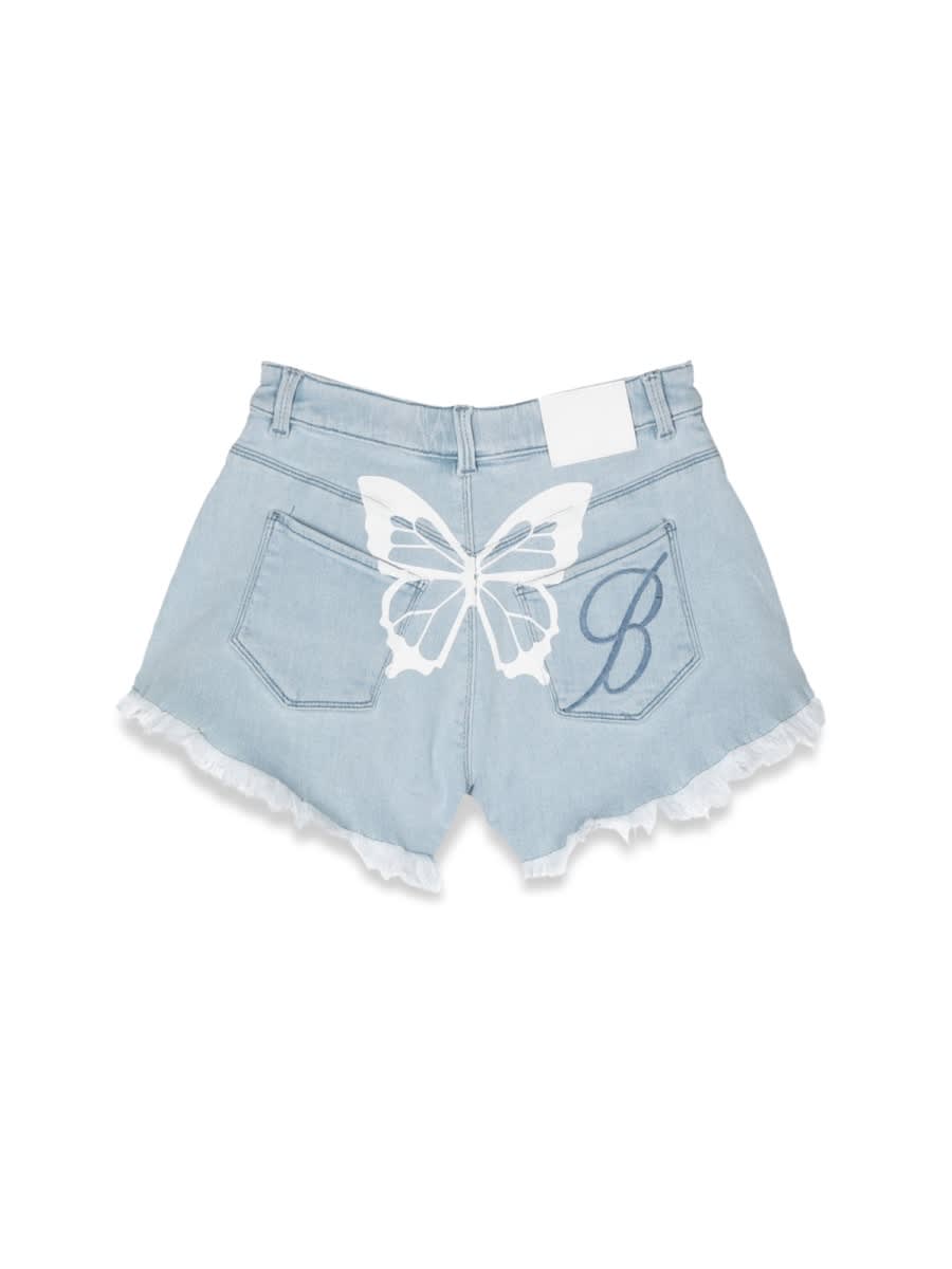 Miss Blumarine Butterfly-detailing Bleached Denim Shorts In Denim