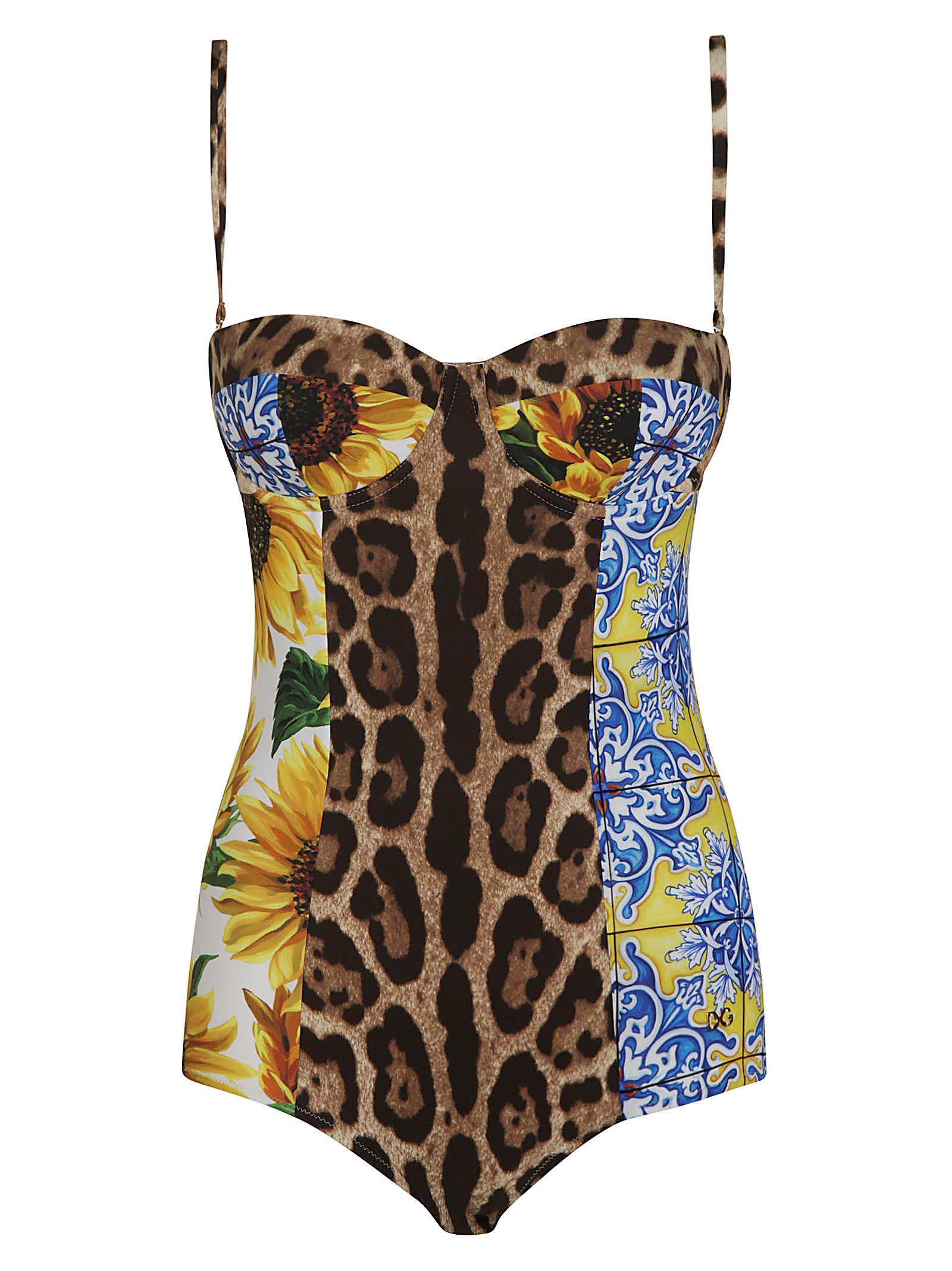 Dolce & Gabbana Slim Fit Animal & Floral Print Swimsuit In Multicolor