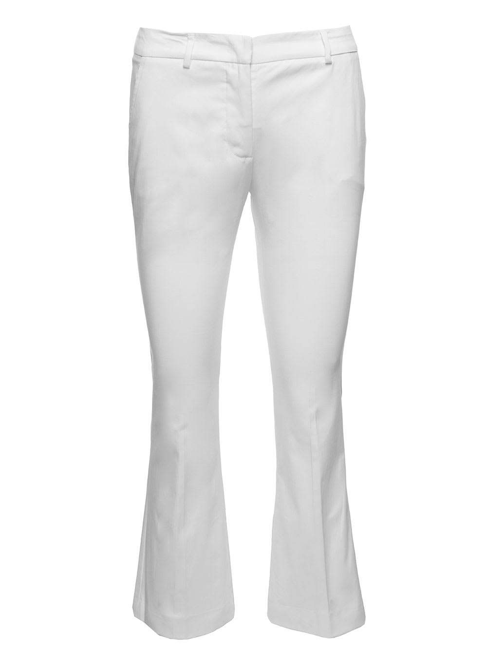 Shop Pt01 White Crop Flared Pants In Stretch Cotton Woman