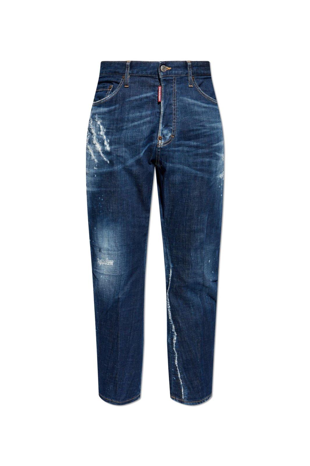 Shop Dsquared2 Distressed Straight-leg Jeans In Denim