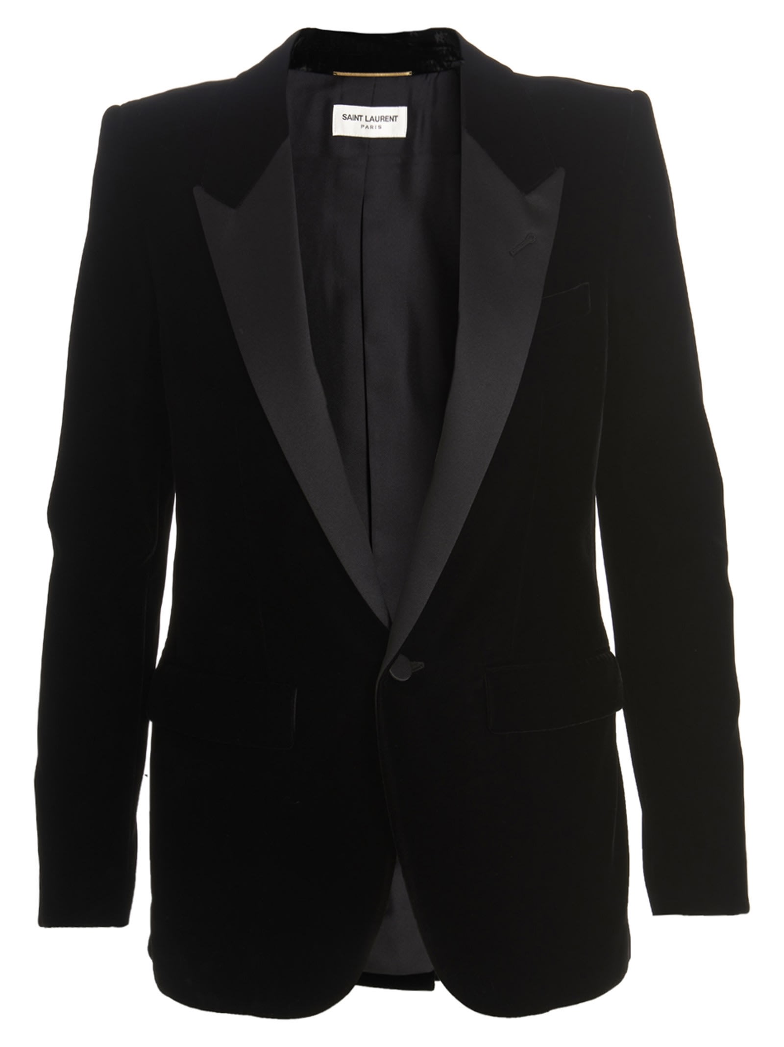 Shop Saint Laurent Velvet Smoking Blazer In Nero