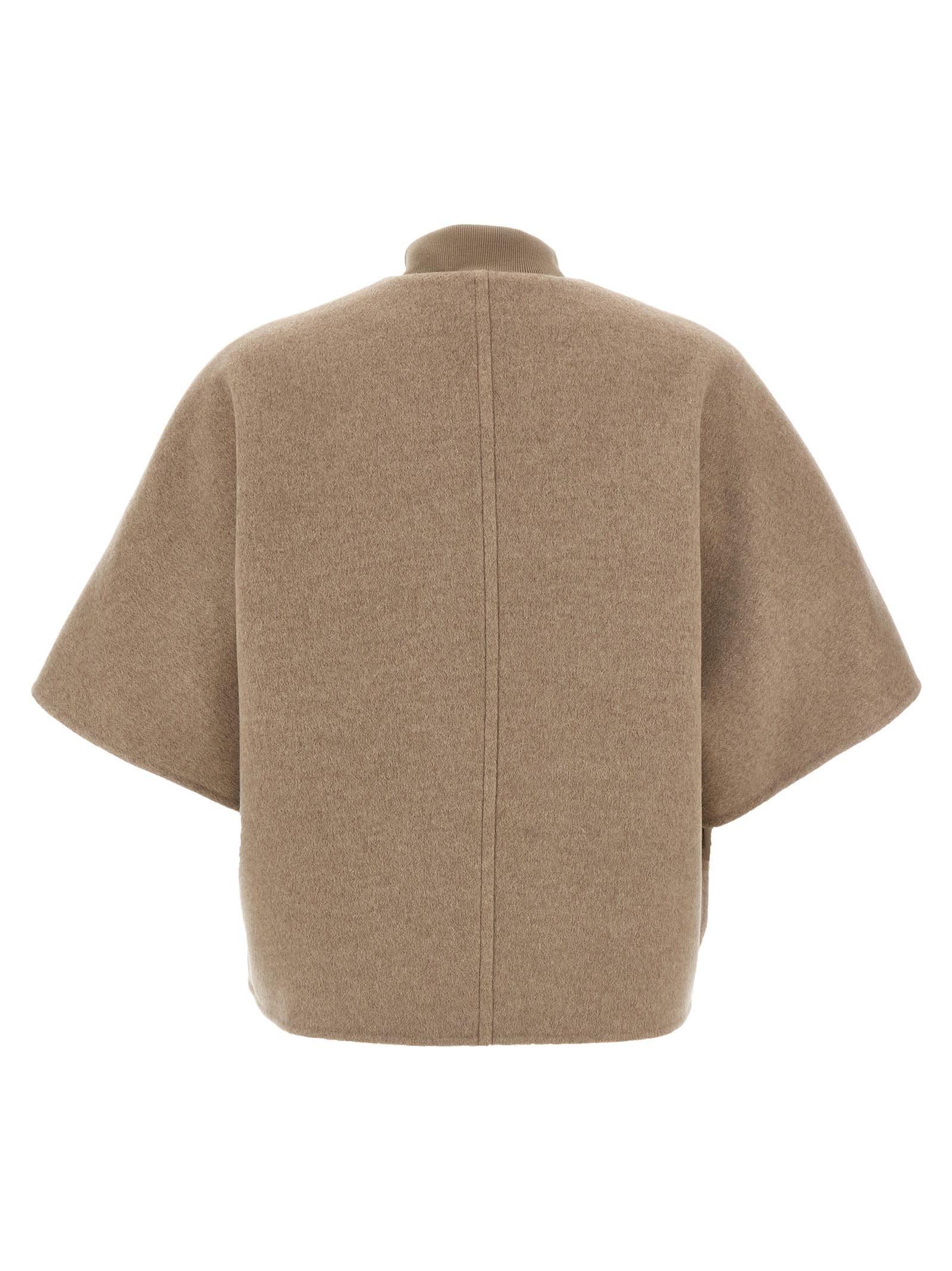 Max Mara Ribbed Hem Short Sleeve Cape With High Collar In Brown