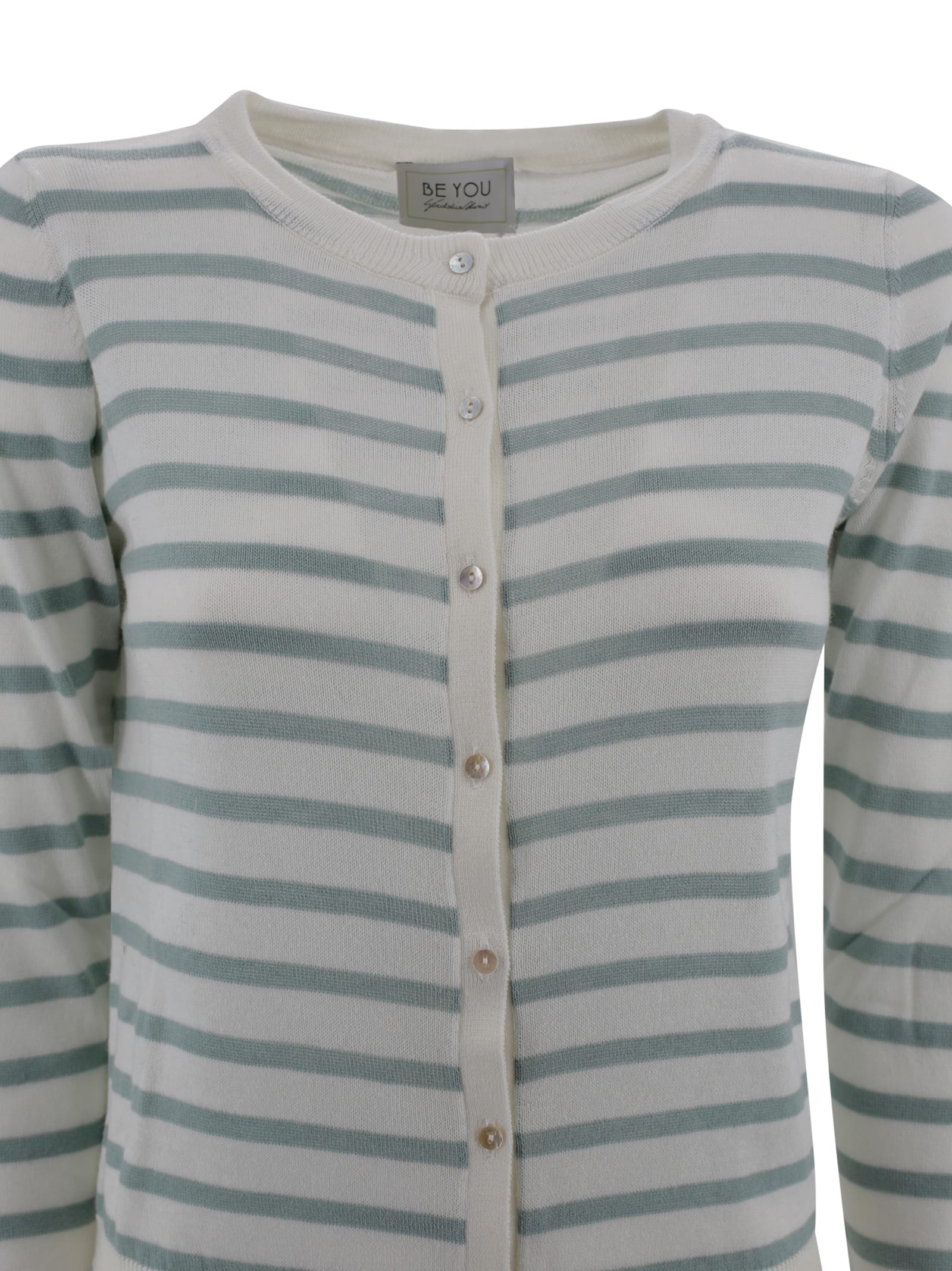 Be You Striped Cashmere Cardigan In Green