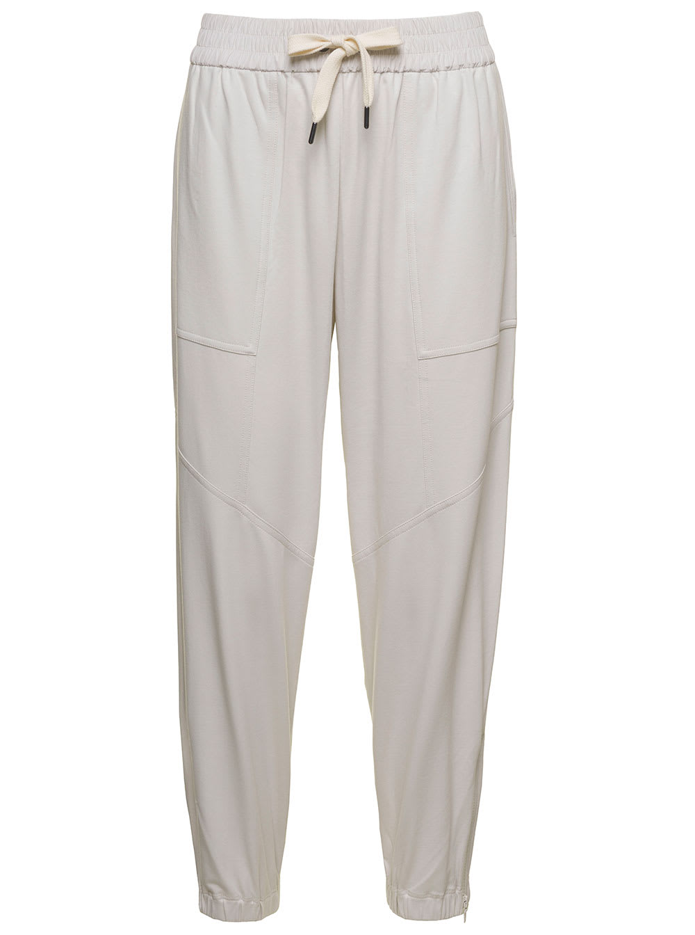 Brunello Cucinelli Drawstring-waist Track Pants In White Cotton Woman