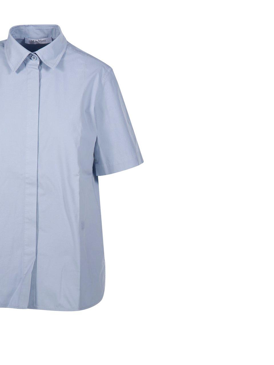 Shop Max Mara Buttoned Short-sleeved Shirt In Azzurro