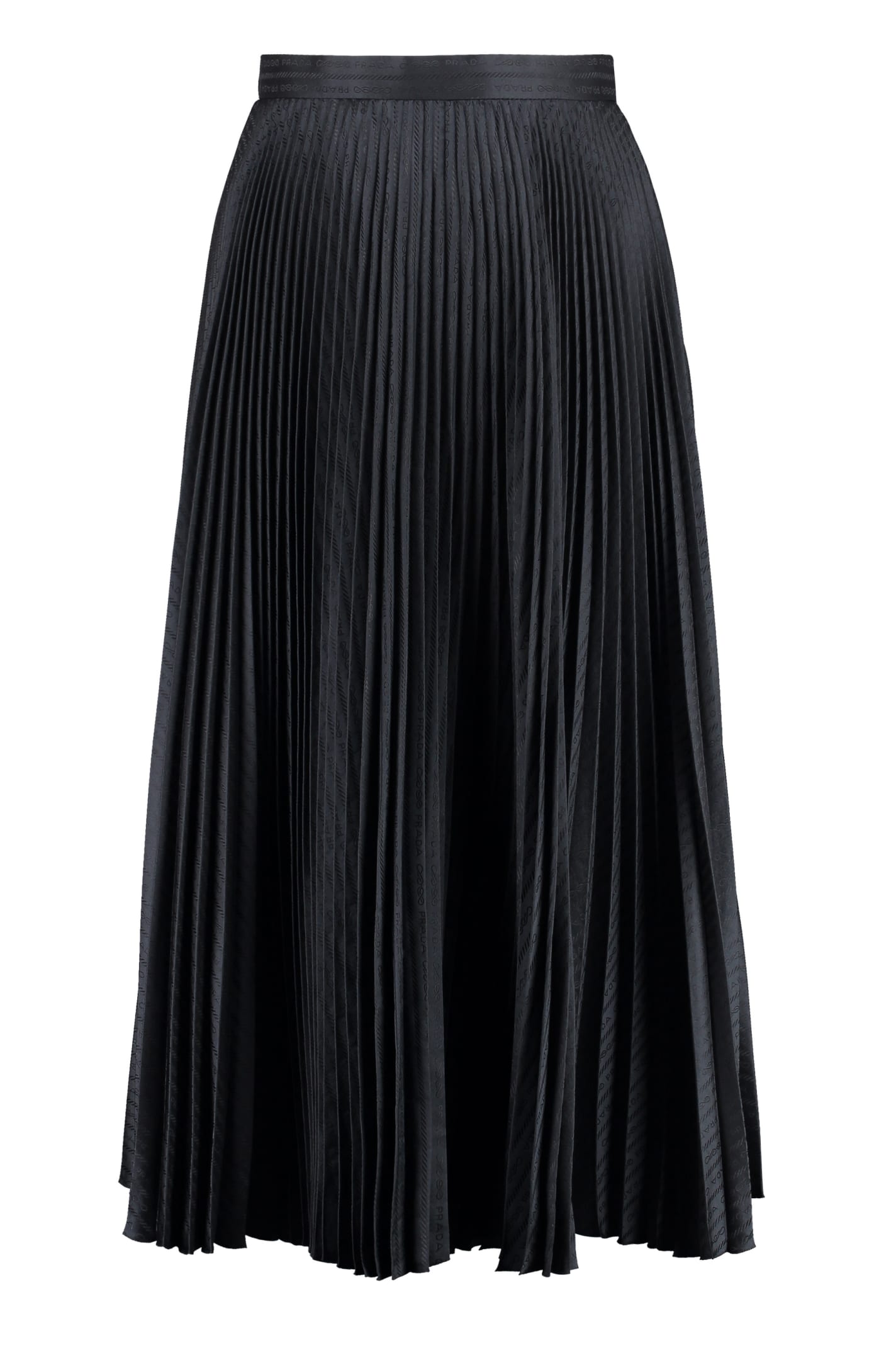 Shop Prada Silk Pleated Skirt In Black