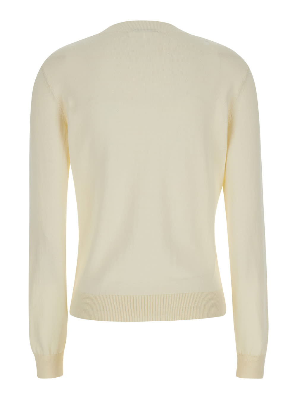 Shop Apc Cream White Crewneck Sweater With Embroidered Logo In Cotton Woman In Aad Ecru