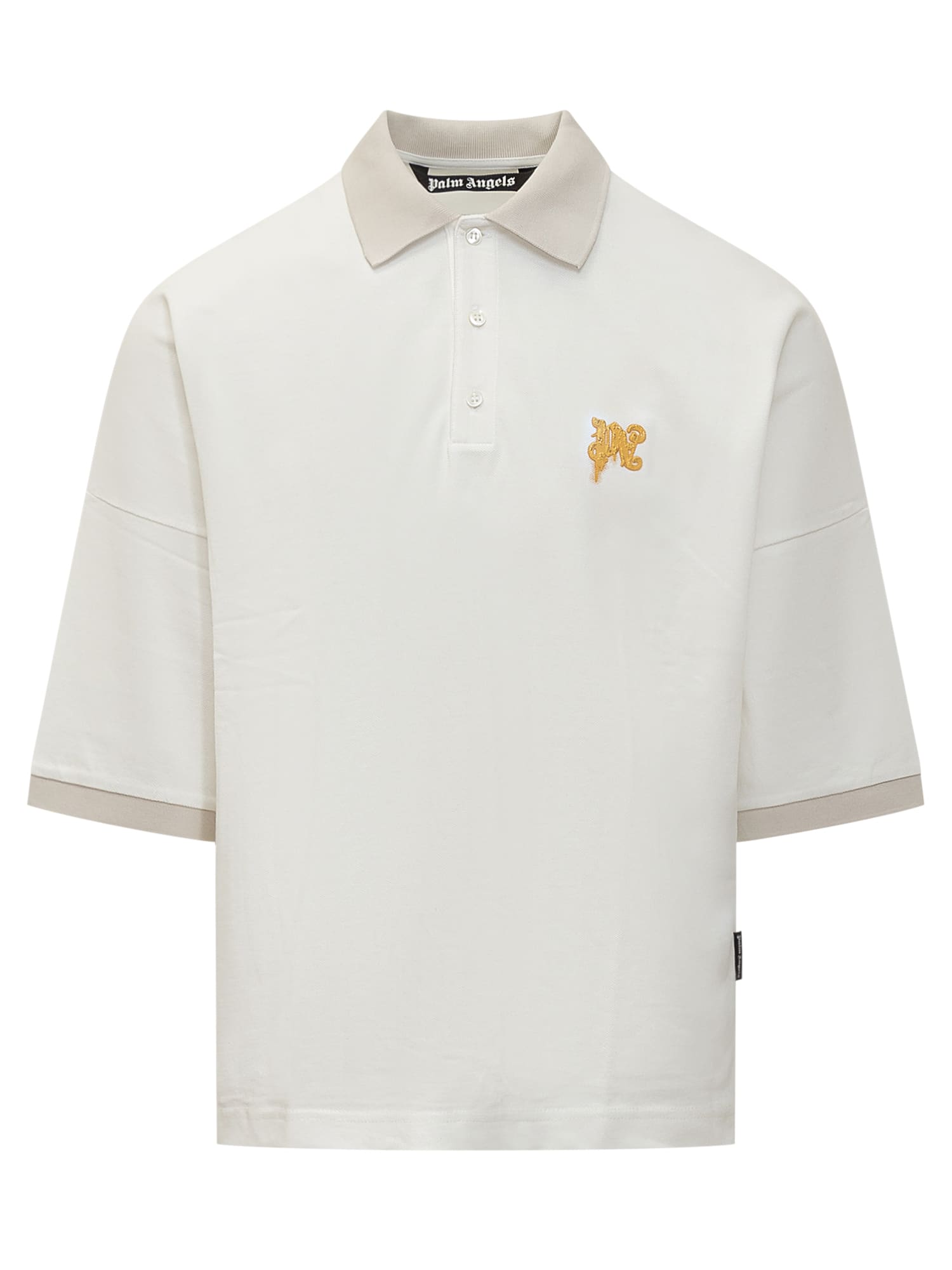 Shop Palm Angels Polo Shirt With Logo In Off White Light Or