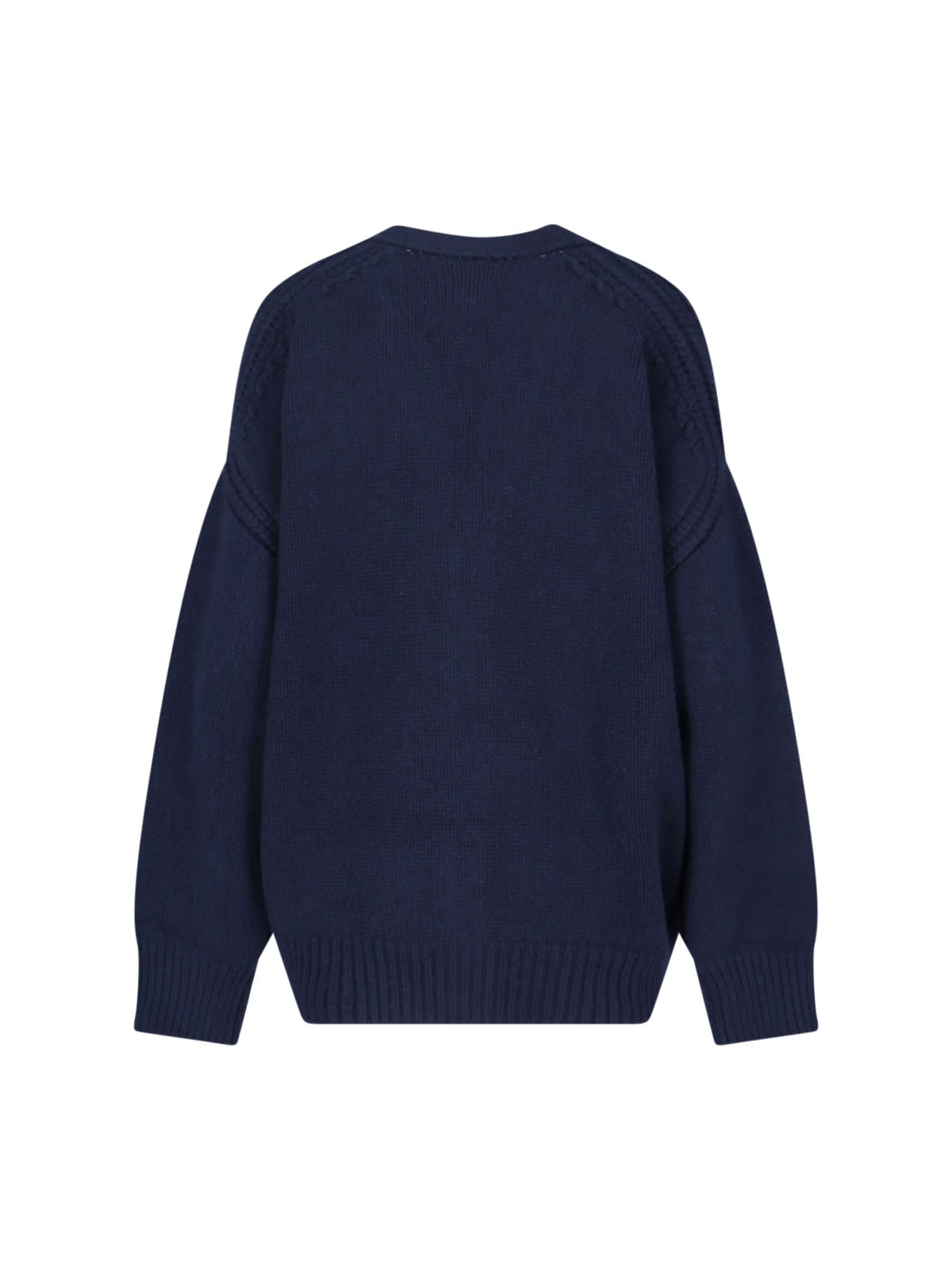 Sa Su Phi V-neck Sweater With Ribbed Cuffs And Cable Knit In Blue