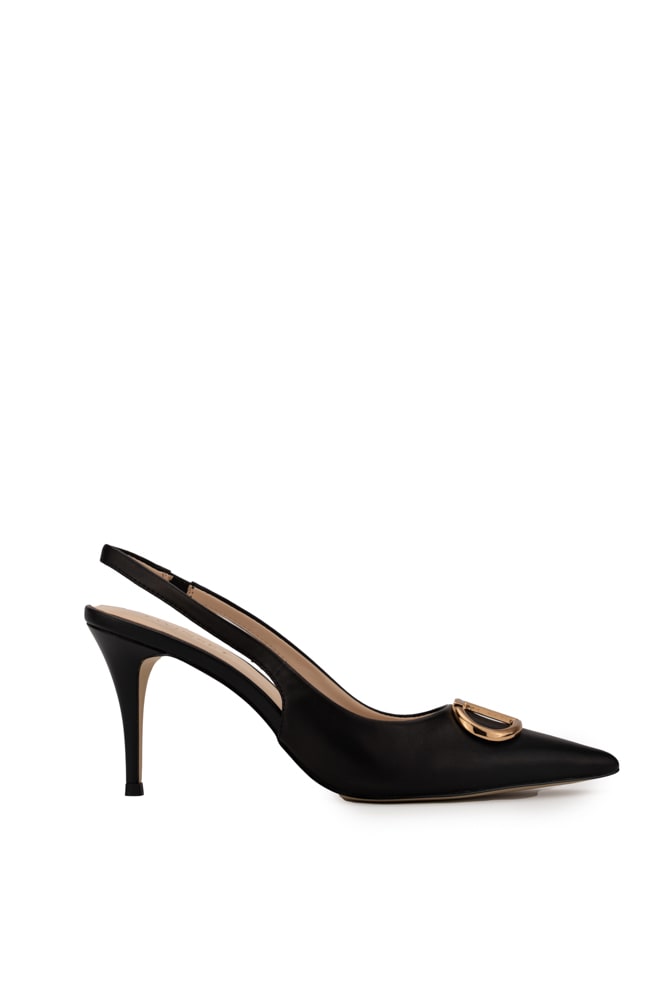 Shop Twinset Sling Back Pumps With Logo In Nero