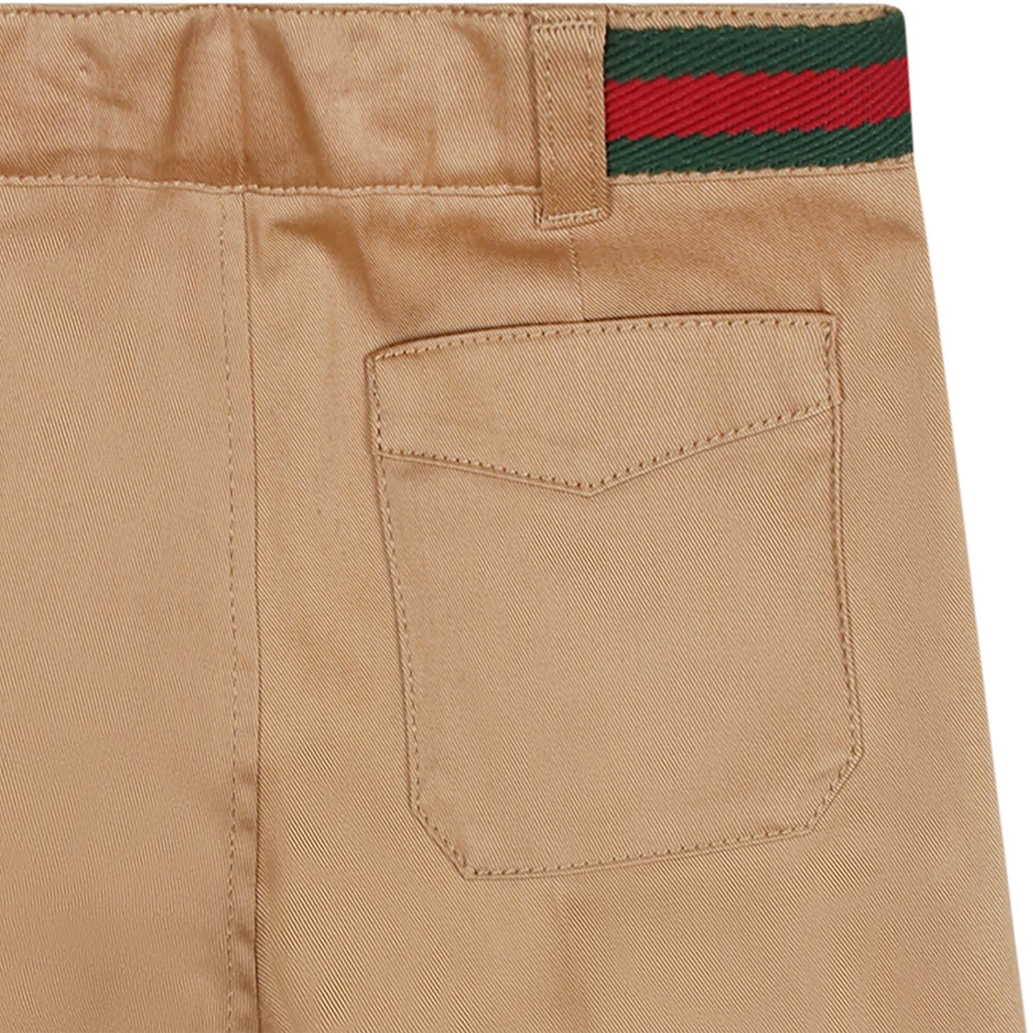 Shop Gucci Beige Trousers For Baby Boy With Web Detail