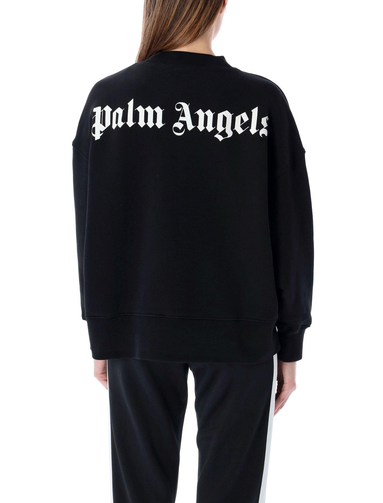 Shop Palm Angels Logo Printed Crewneck Sweatshirt In Black
