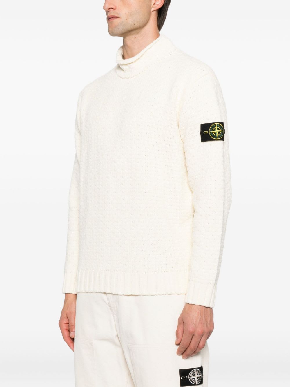 Stone Island Sweater With Compass Application In White