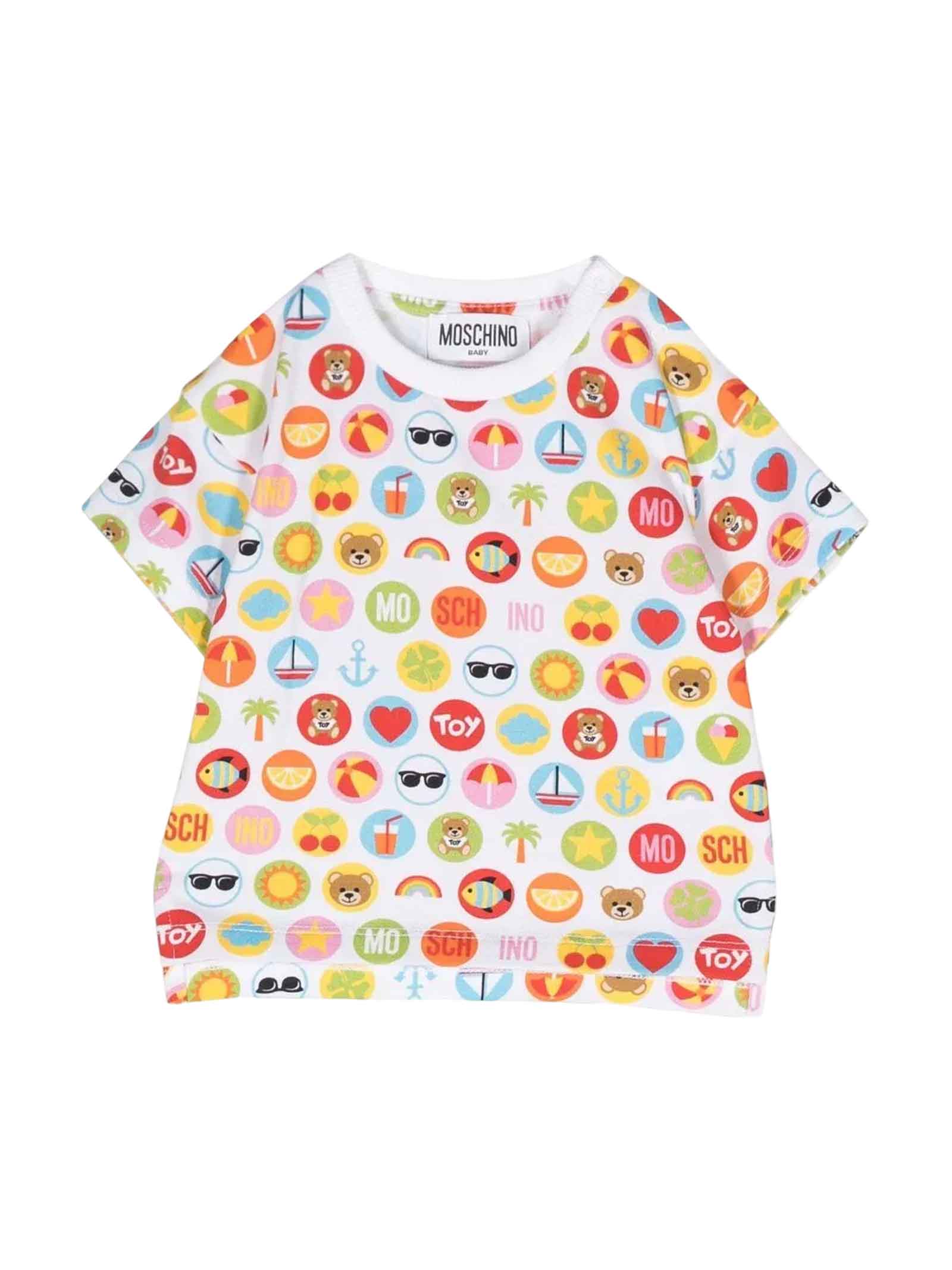 Moschino White/multicolor T-shirt Baby Unisex In Bianco/multicolor