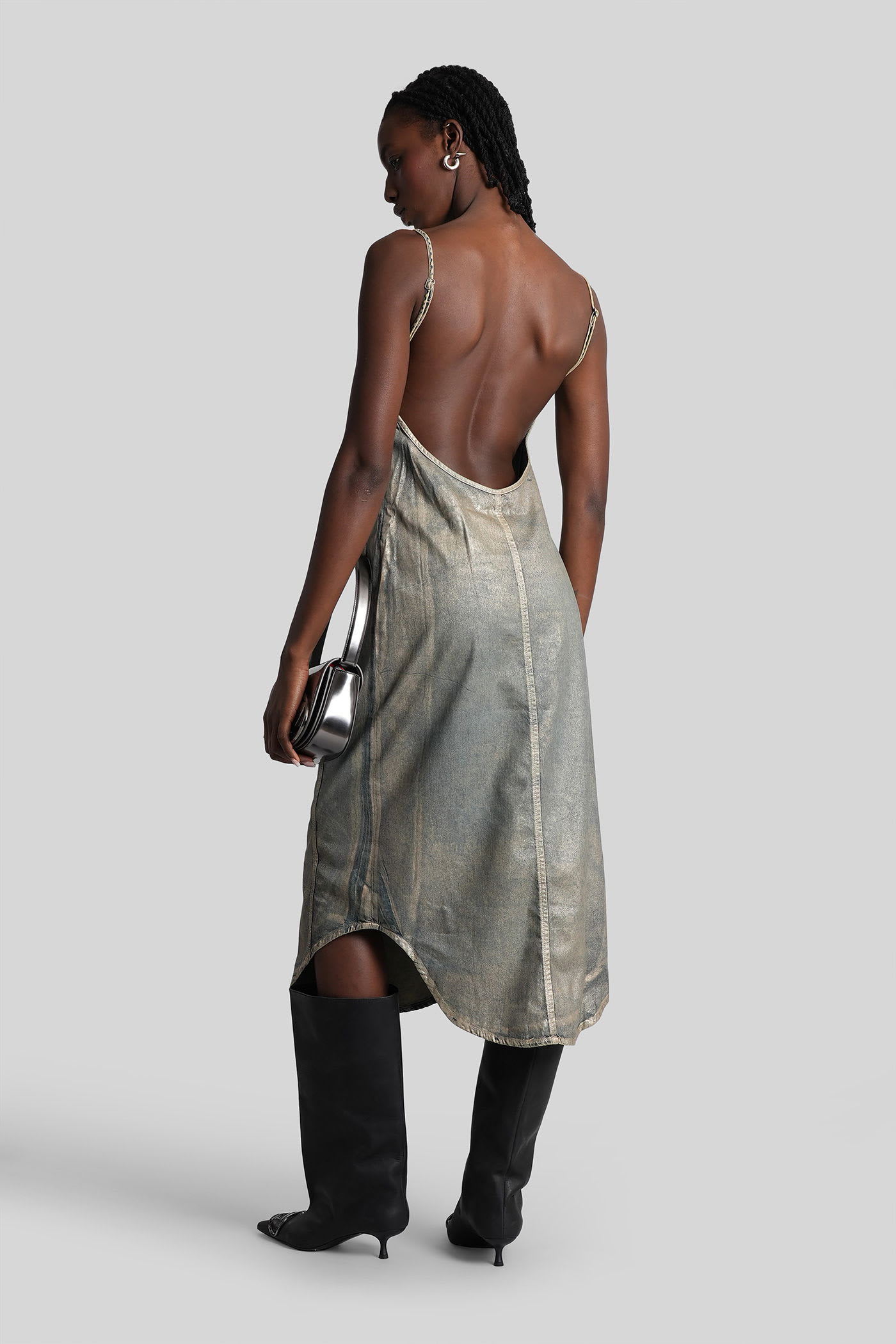 Diesel De-vera-s Long Dress In Blue Cotton In Brown