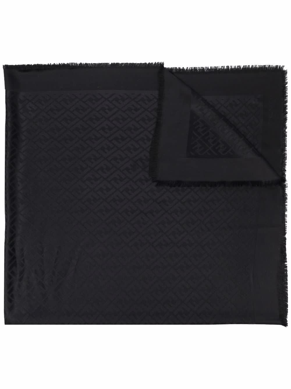 Fendi Ff Silk And Wool Scarf In Black