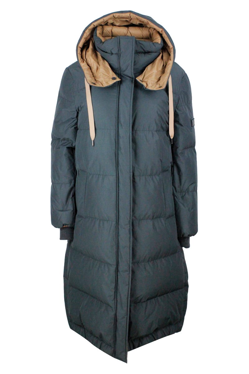 Brunello Cucinelli Long Down Jacket In Real Goose Down With Detachable Hood