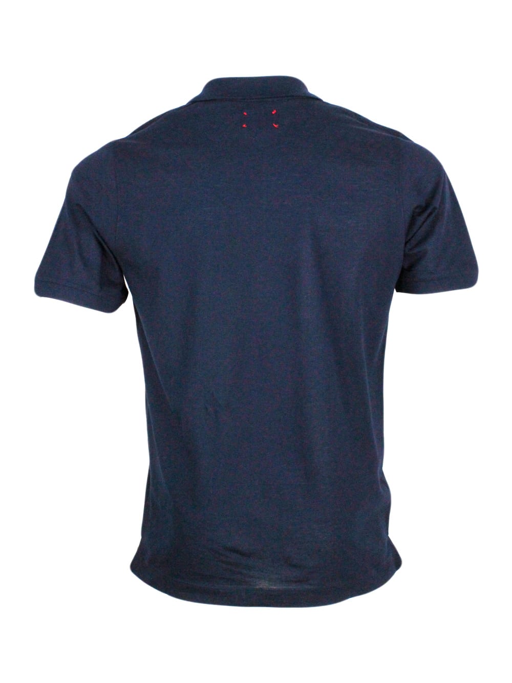Shop Kiton Short-sleeved Polo Shirt In Very Soft Piqué Cotton With Closure With Three Automatic Buttons With Lo In Blu Navy
