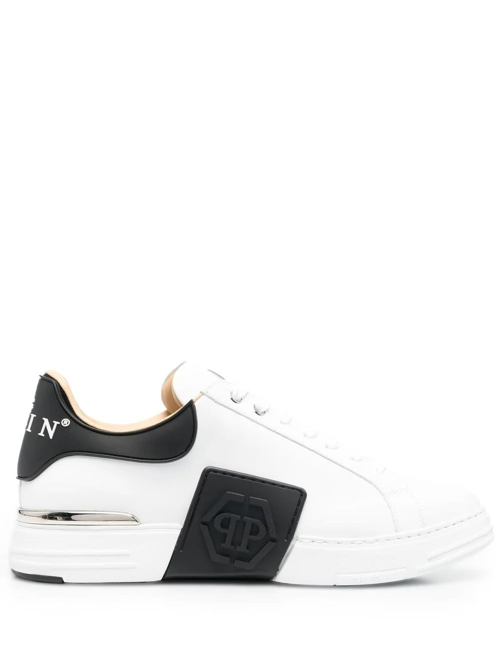 Shop Philipp Plein Hexagon Sneakers In White Leather