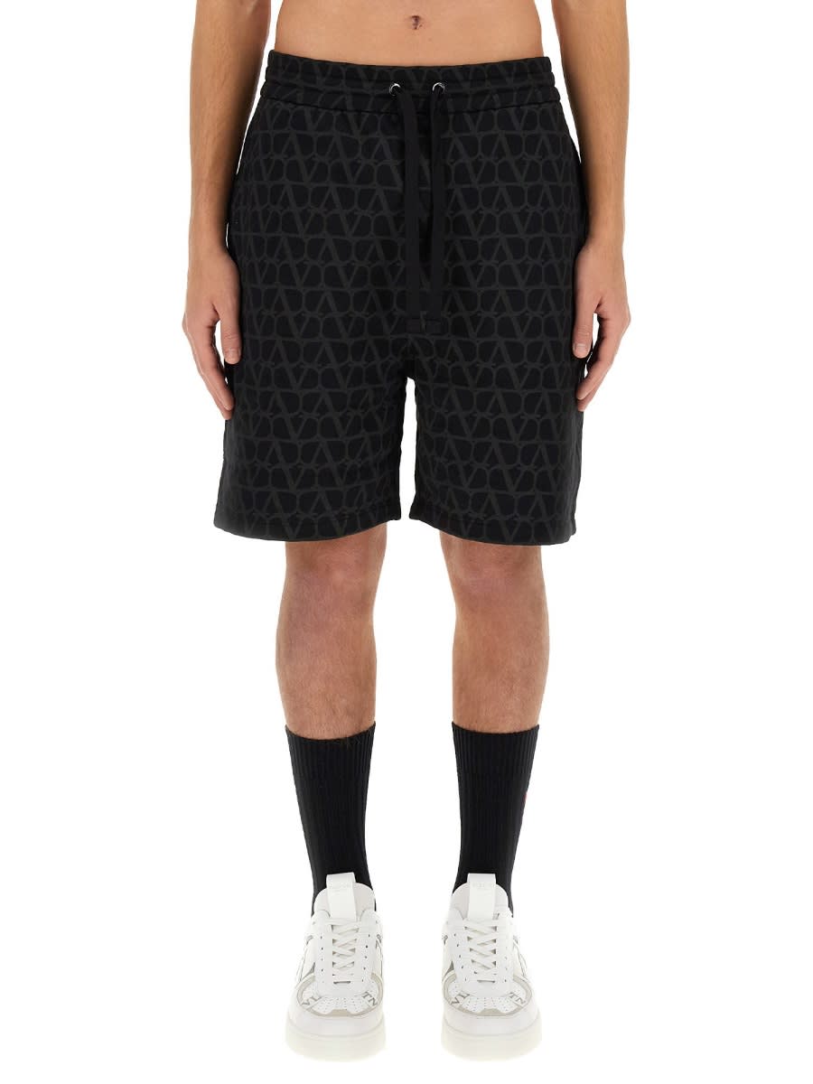 Shop Valentino Bermuda Shorts With Toile Iconographe Print In Black