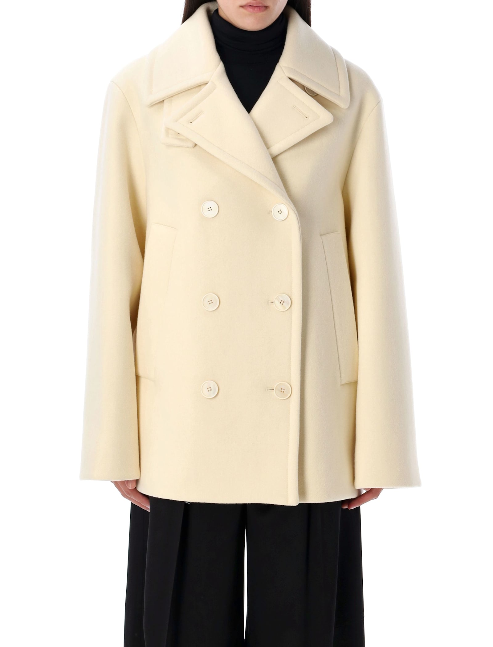 Shop Jil Sander Double-breasted Coat In Bone