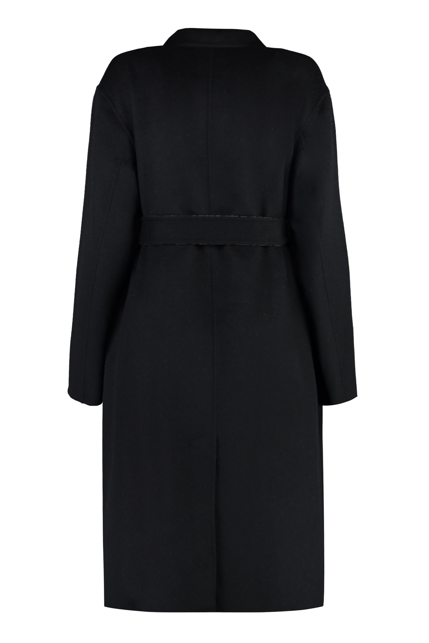 Shop Hugo Boss Wool Blend Double-breasted Coat In Black