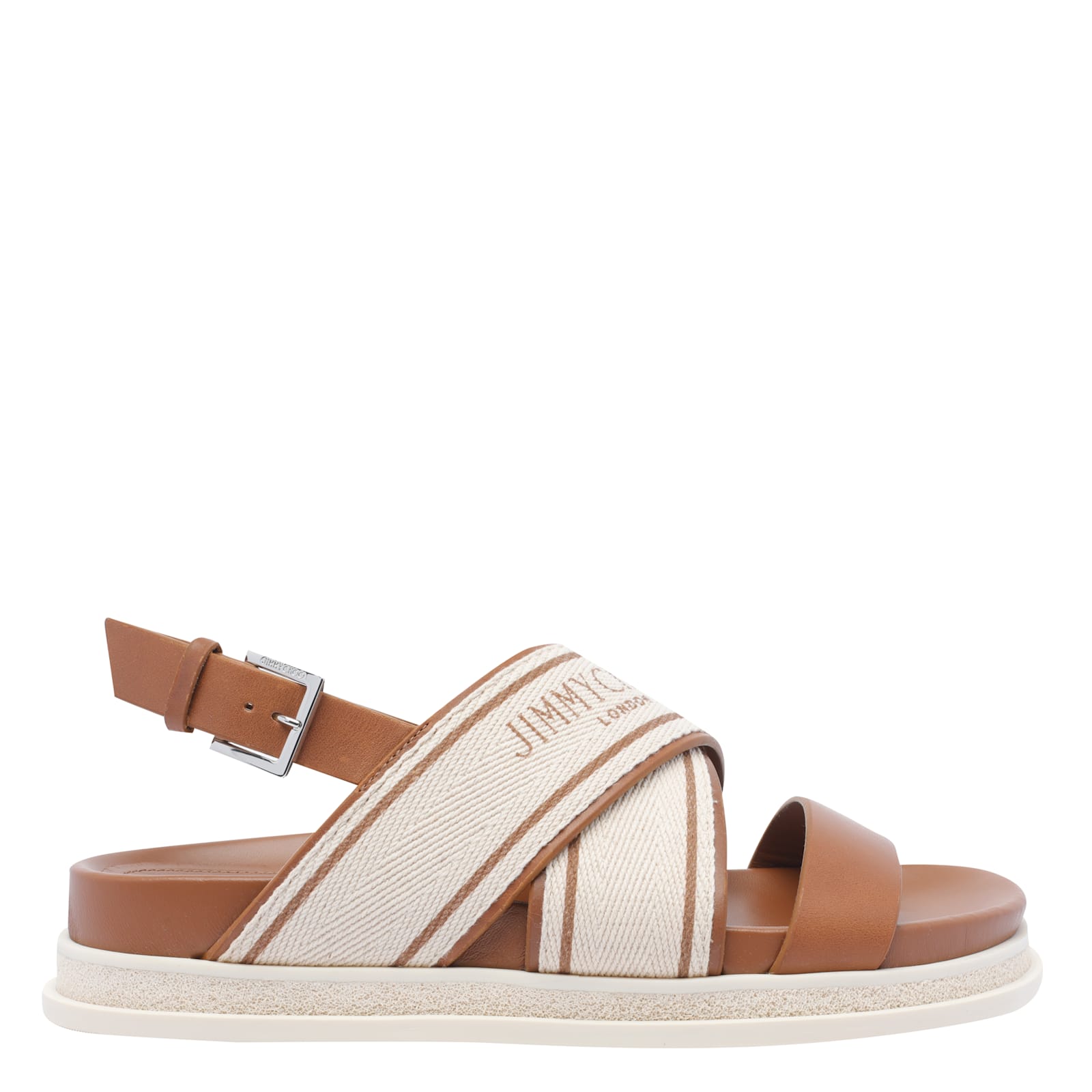 Jimmy Choo Joa Canvas Sandals Flat Sole In Brown