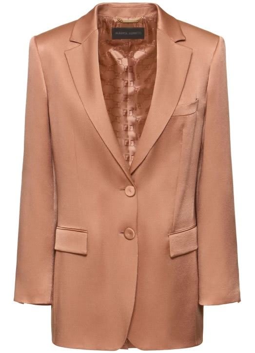 Shop Alberta Ferretti Single-breasted Satin Tailored Blazer In Nude