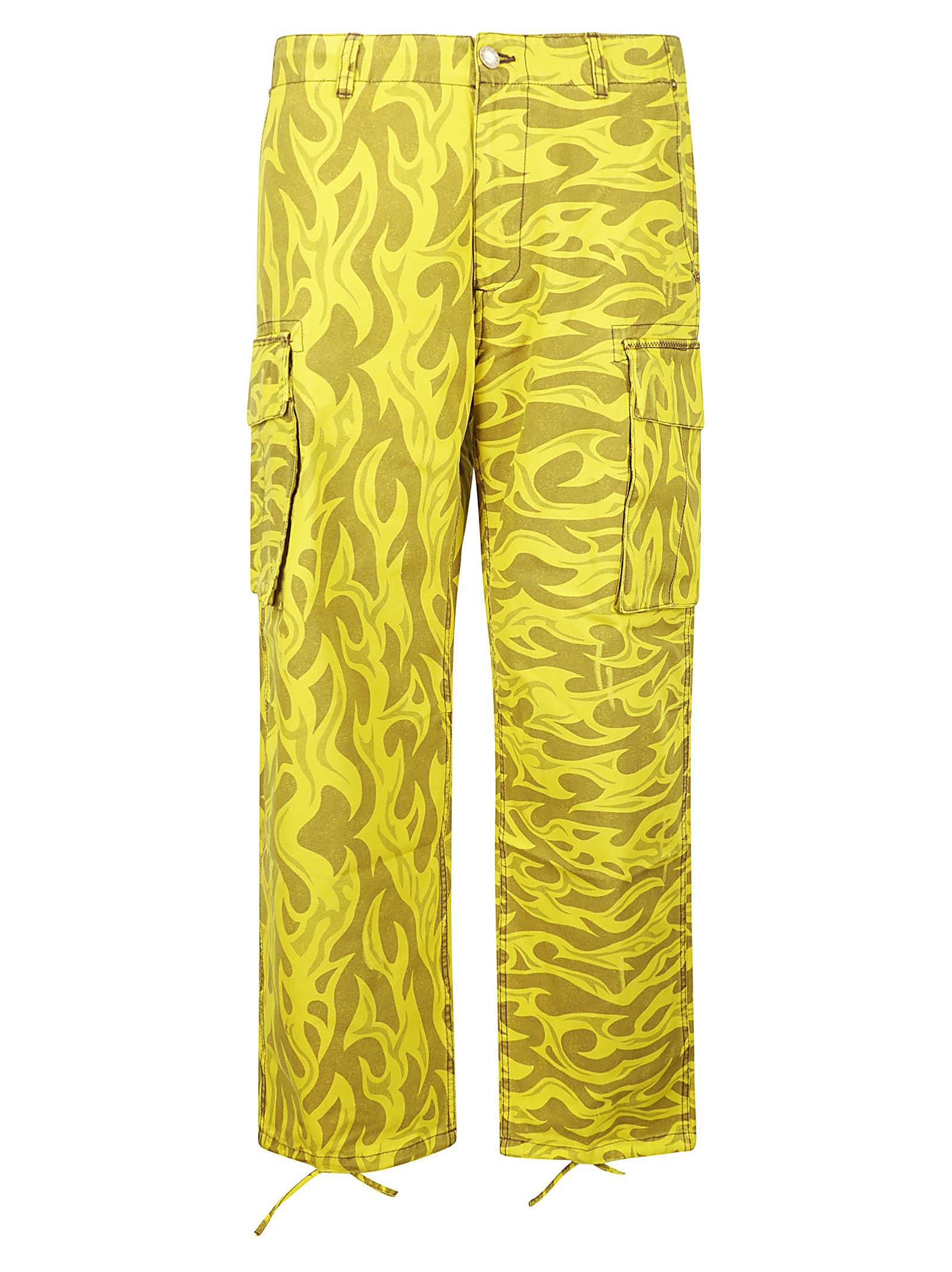 Shop Erl Unisex Printed Cargo Pants Woven In Yellow Flame