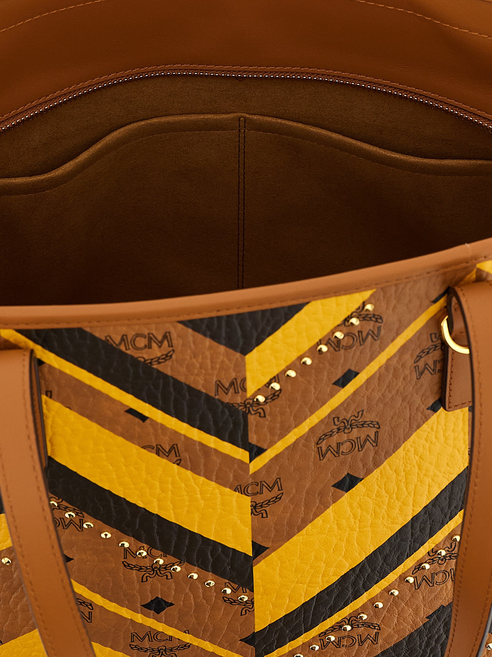 Mcm Medium Toni Geometric-pattern Tote Bag In Brown