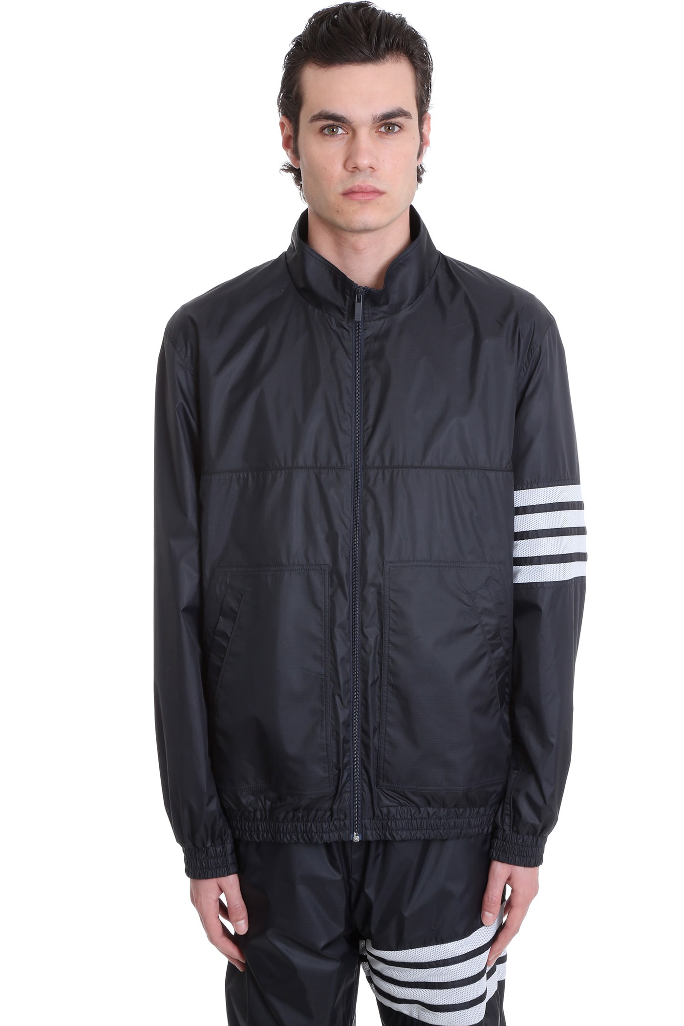 Thom Browne Casual Jacket In Blue Nylon
