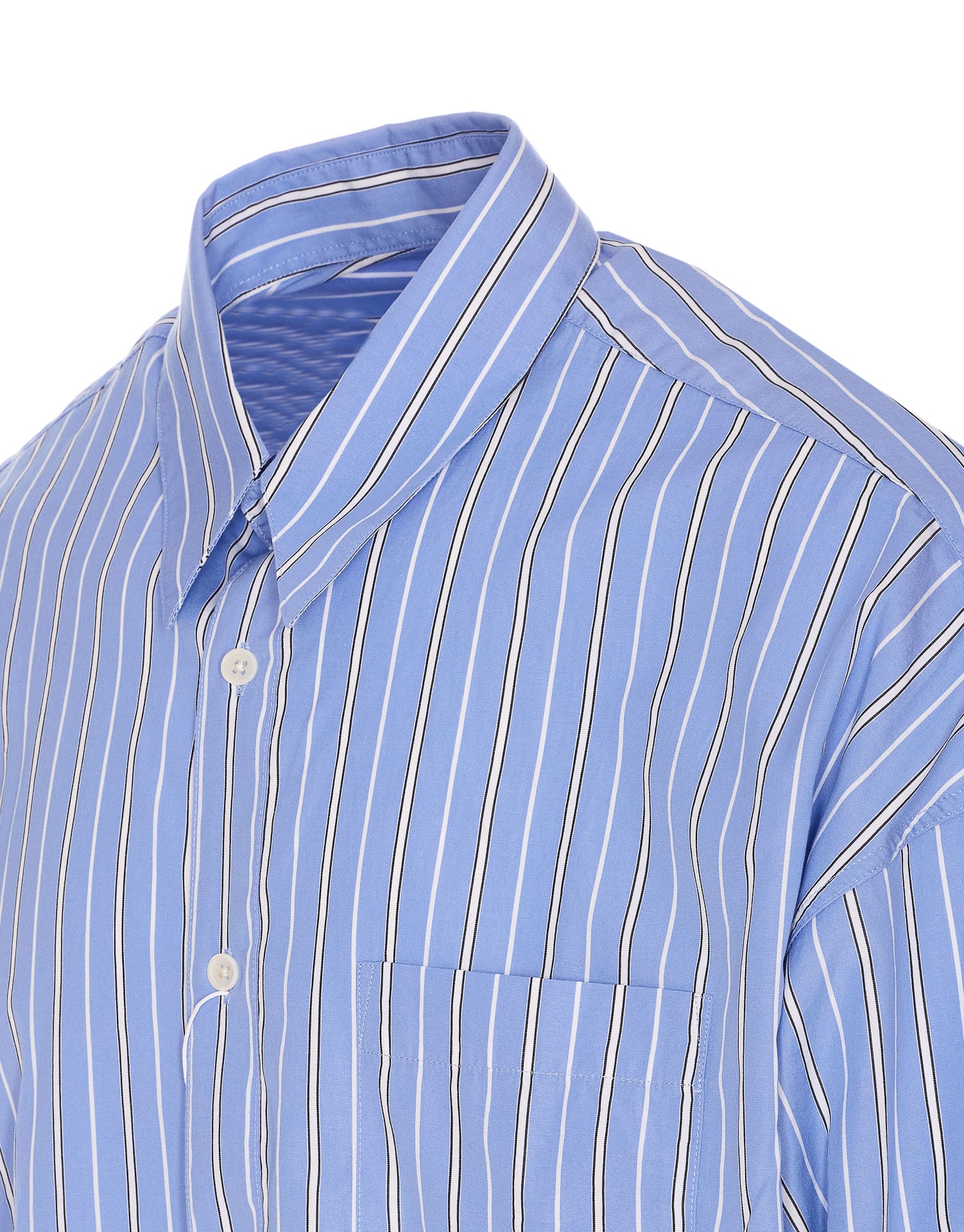 Sunflower Blue Striped Cotton Shirt With Button-down Collar In Blue